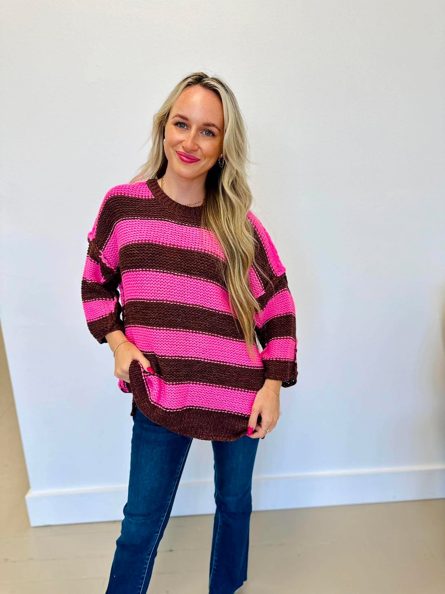 Pink Chocolate Striped Chunky Sweater