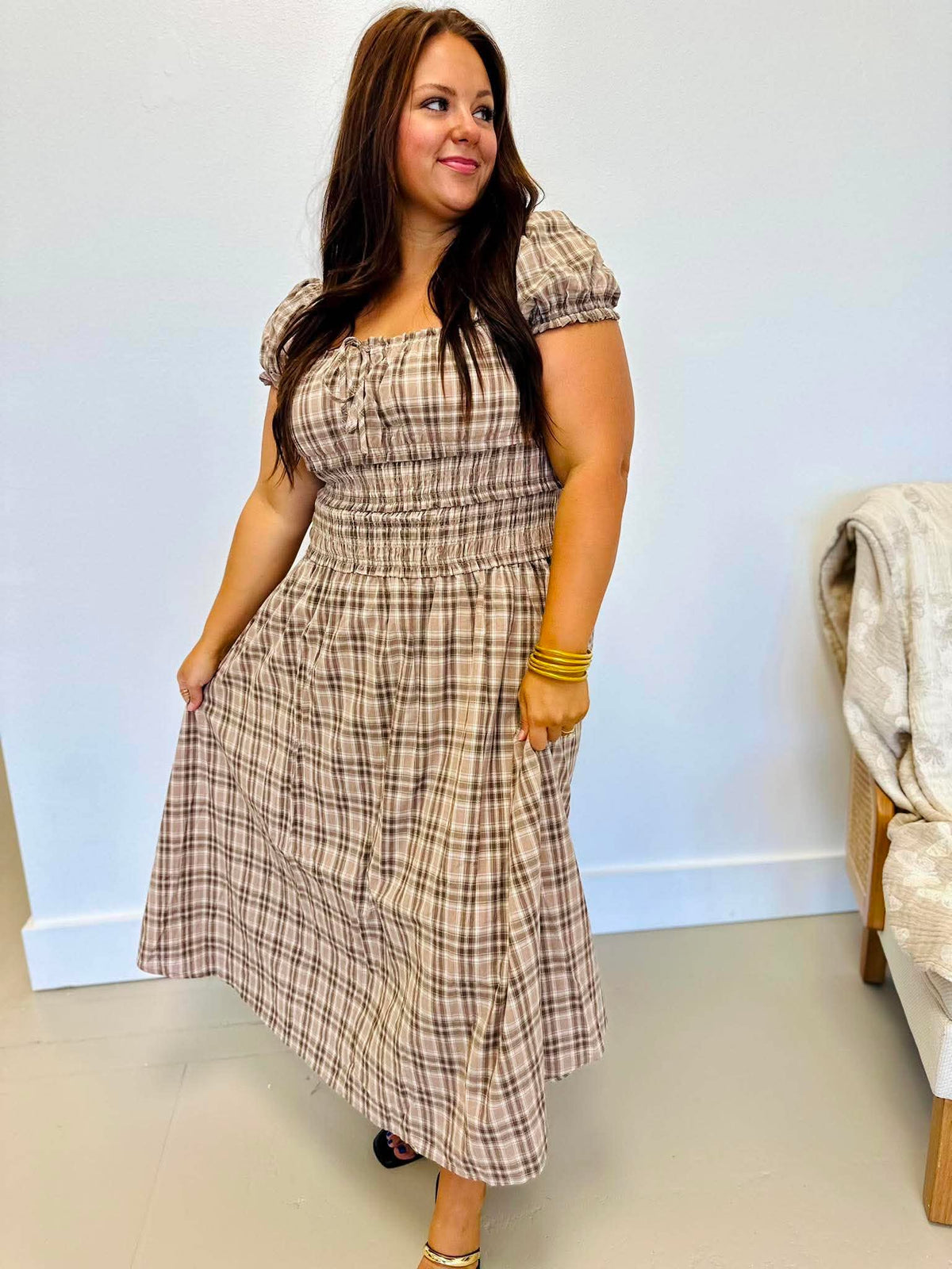 Falling For Plaid Midi Dress