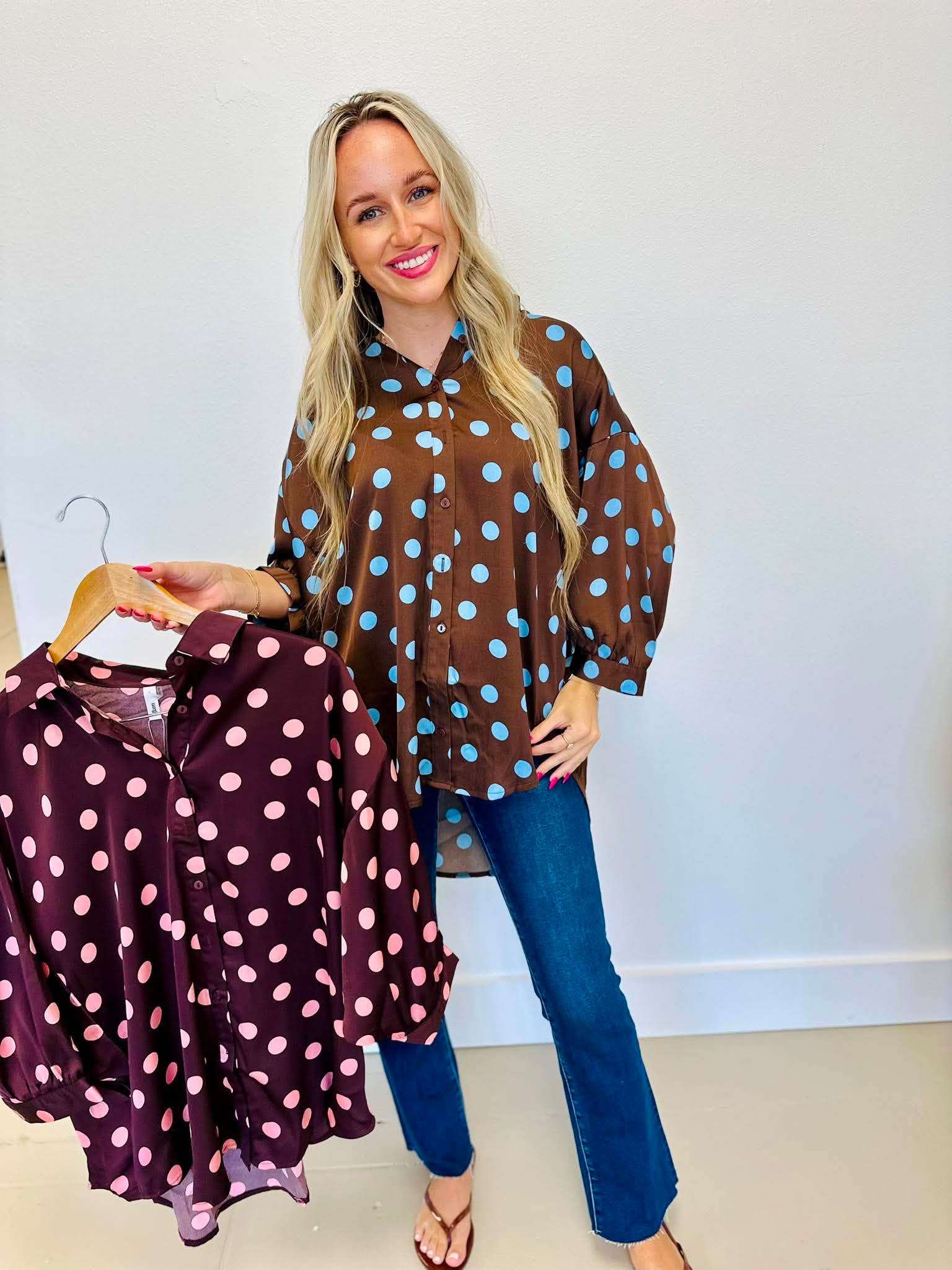 I Spotted You Polka Dot Satin Top
