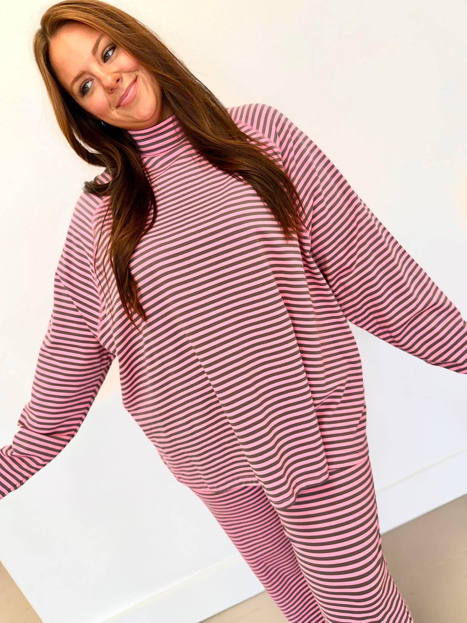 Oversized Mockneck Striped Pants Set