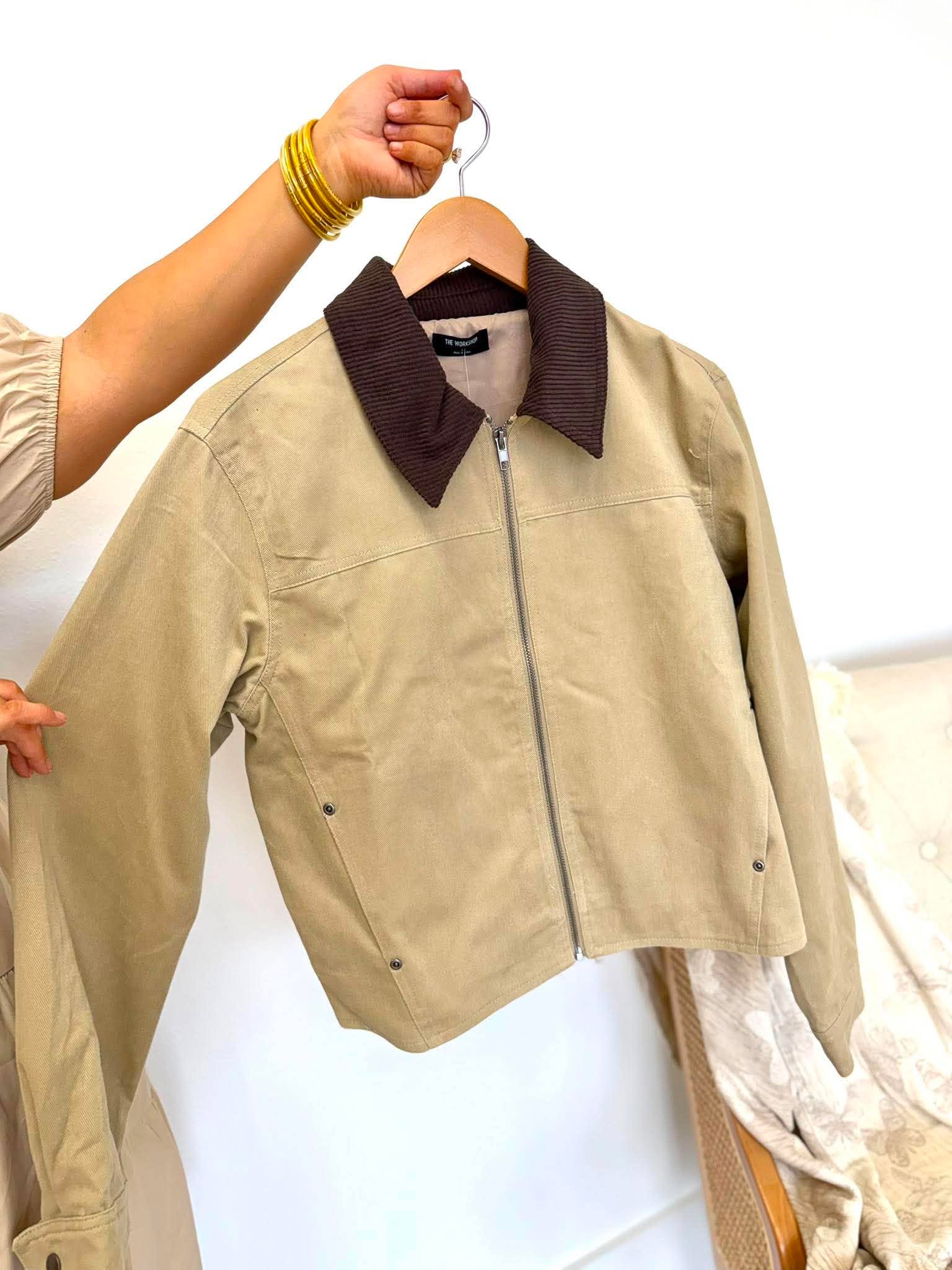 Corduroy Collar Zip Up Jacket
