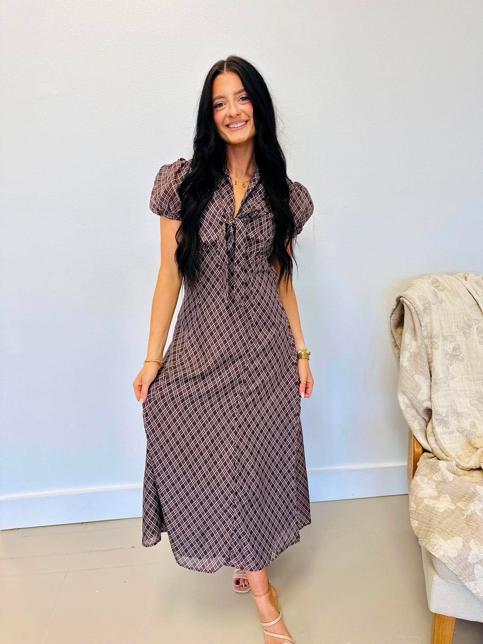 Autumn Muse Plaid Midi Dress