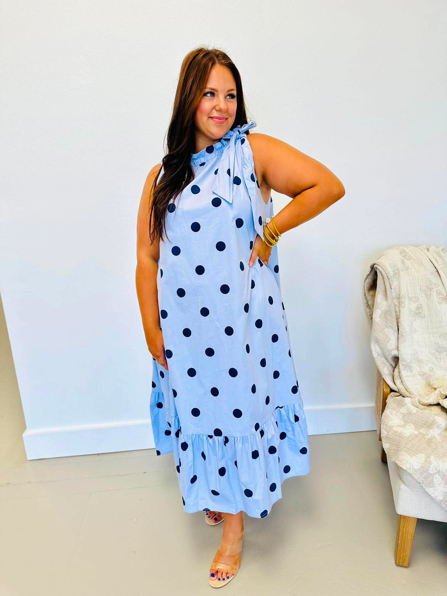 Retro Polka Dot Midi Dress