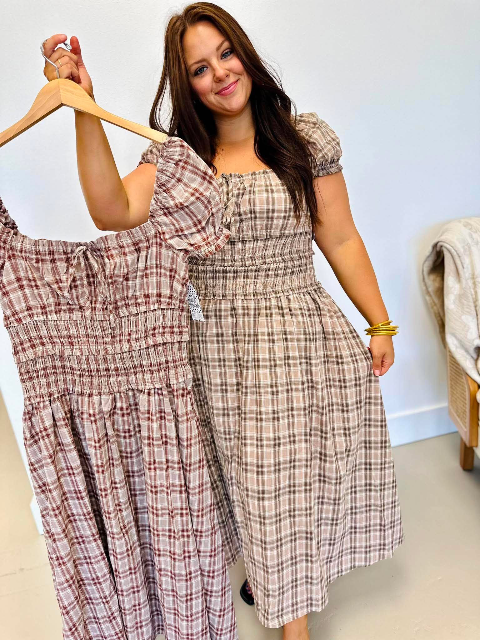 Falling For Plaid Midi Dress