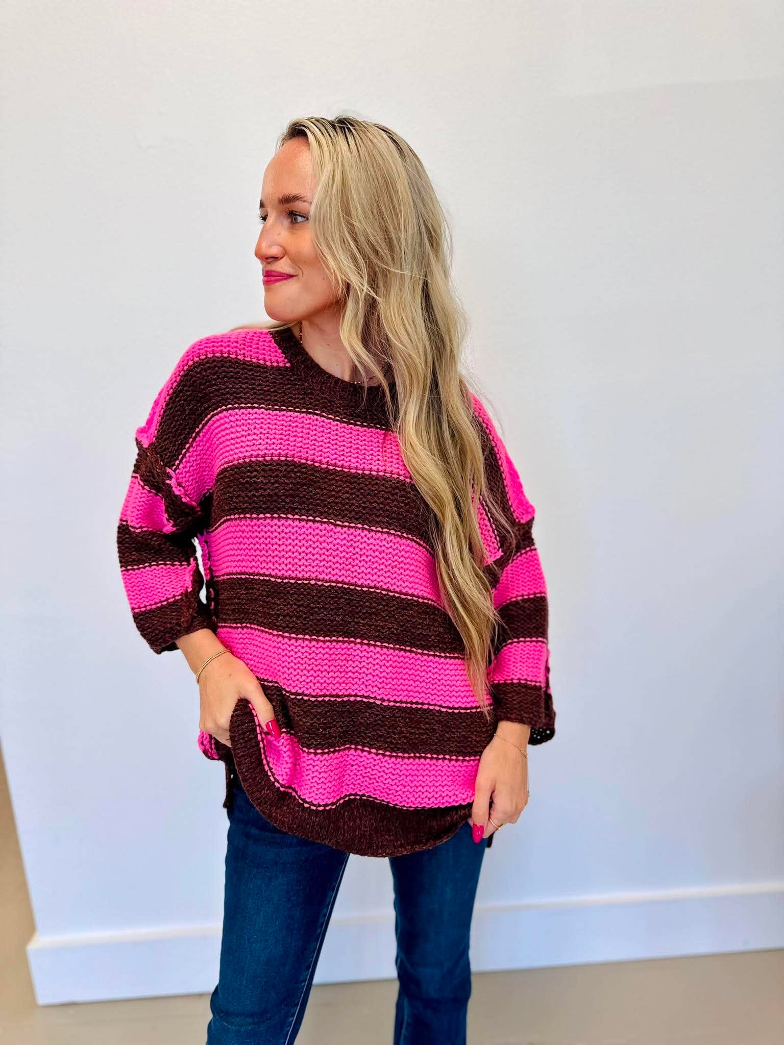 Pink Chocolate Striped Chunky Sweater
