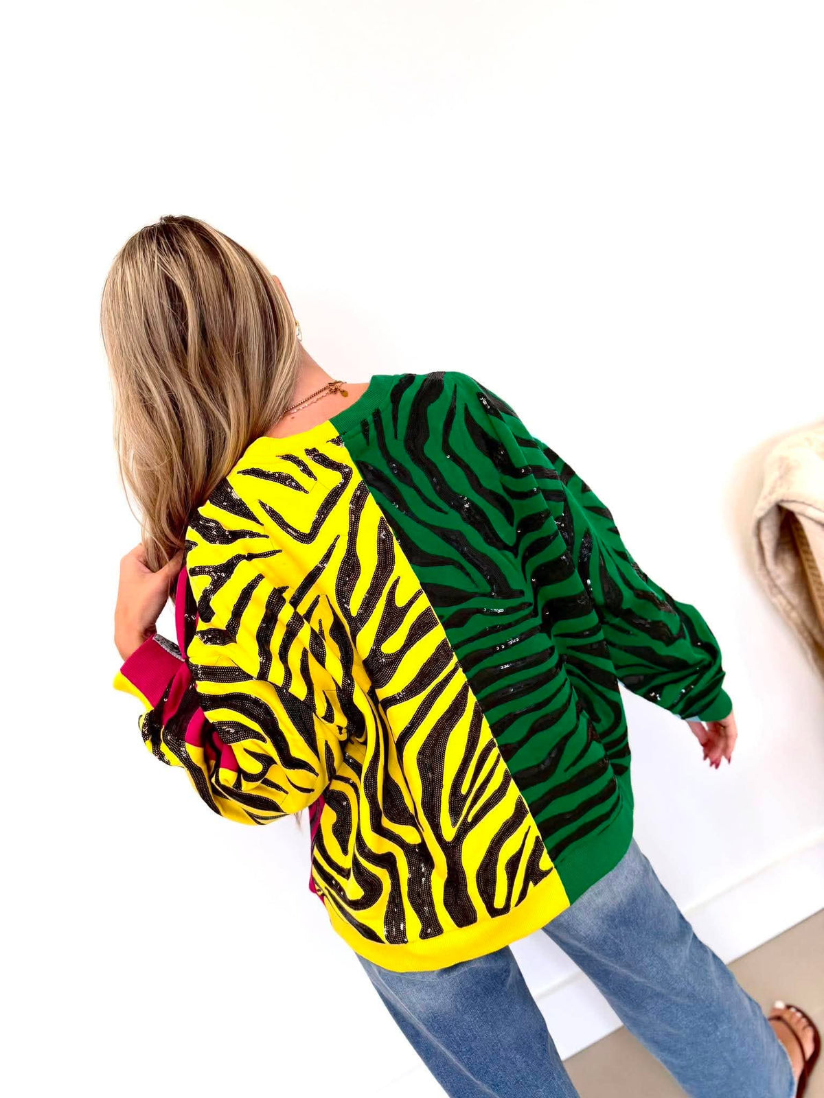 Queen Of Sparkles Multi Colorblock Tiger Sweatshirt