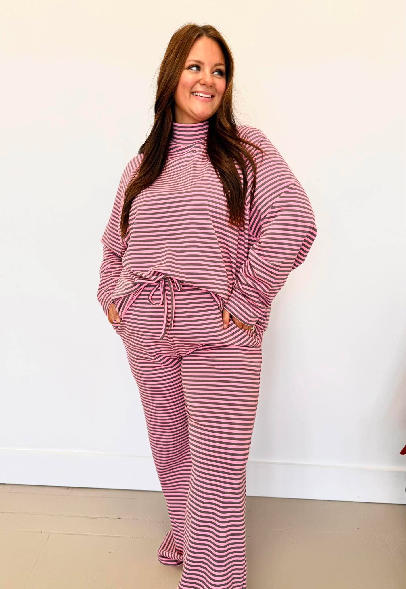 Oversized Mockneck Striped Pants Set