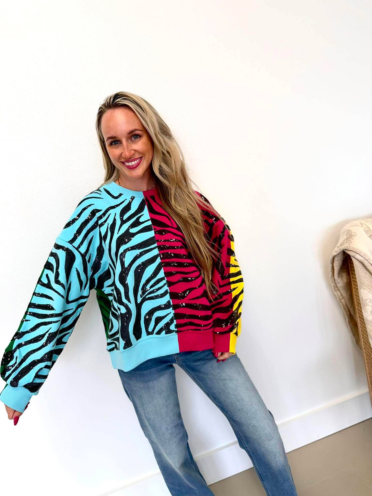 Queen Of Sparkles Multi Colorblock Tiger Sweatshirt