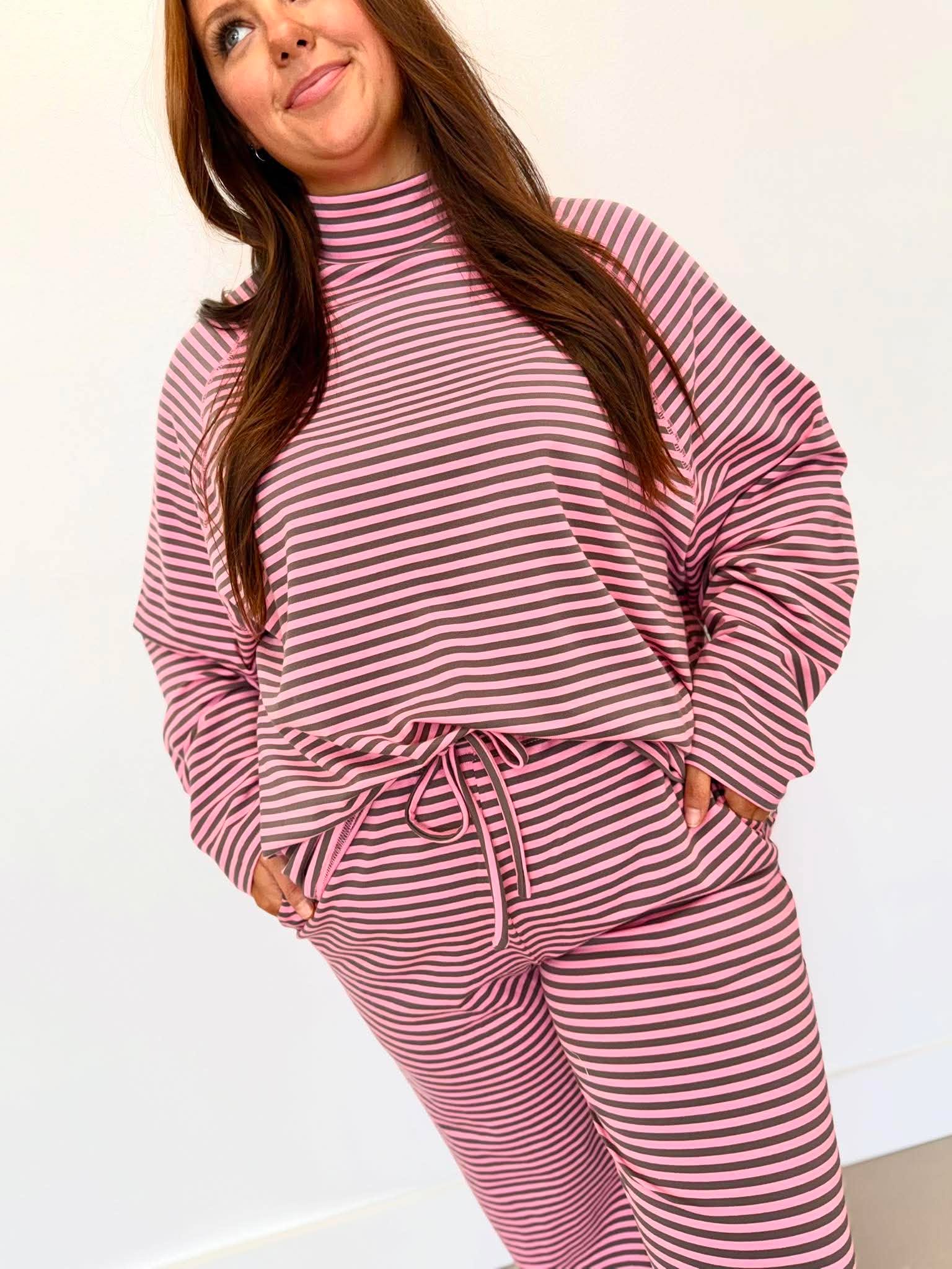 Oversized Mockneck Striped Pants Set