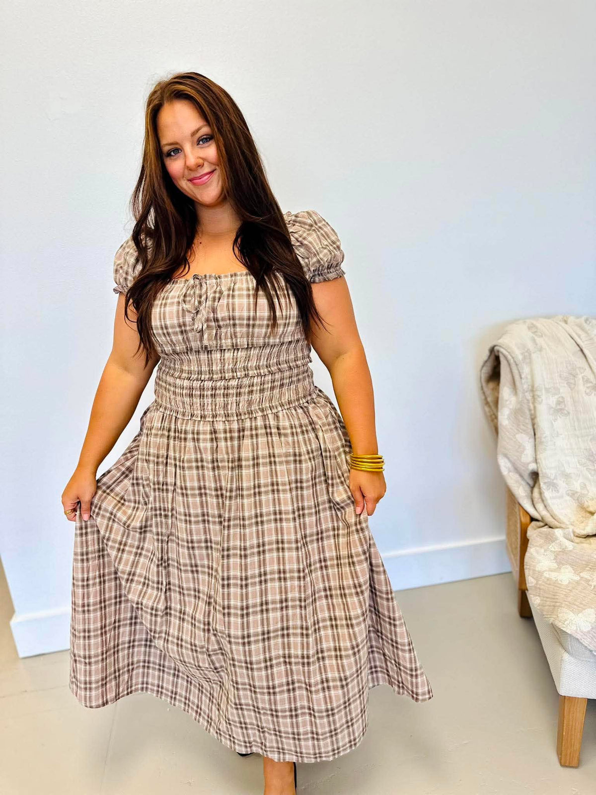 Falling For Plaid Midi Dress