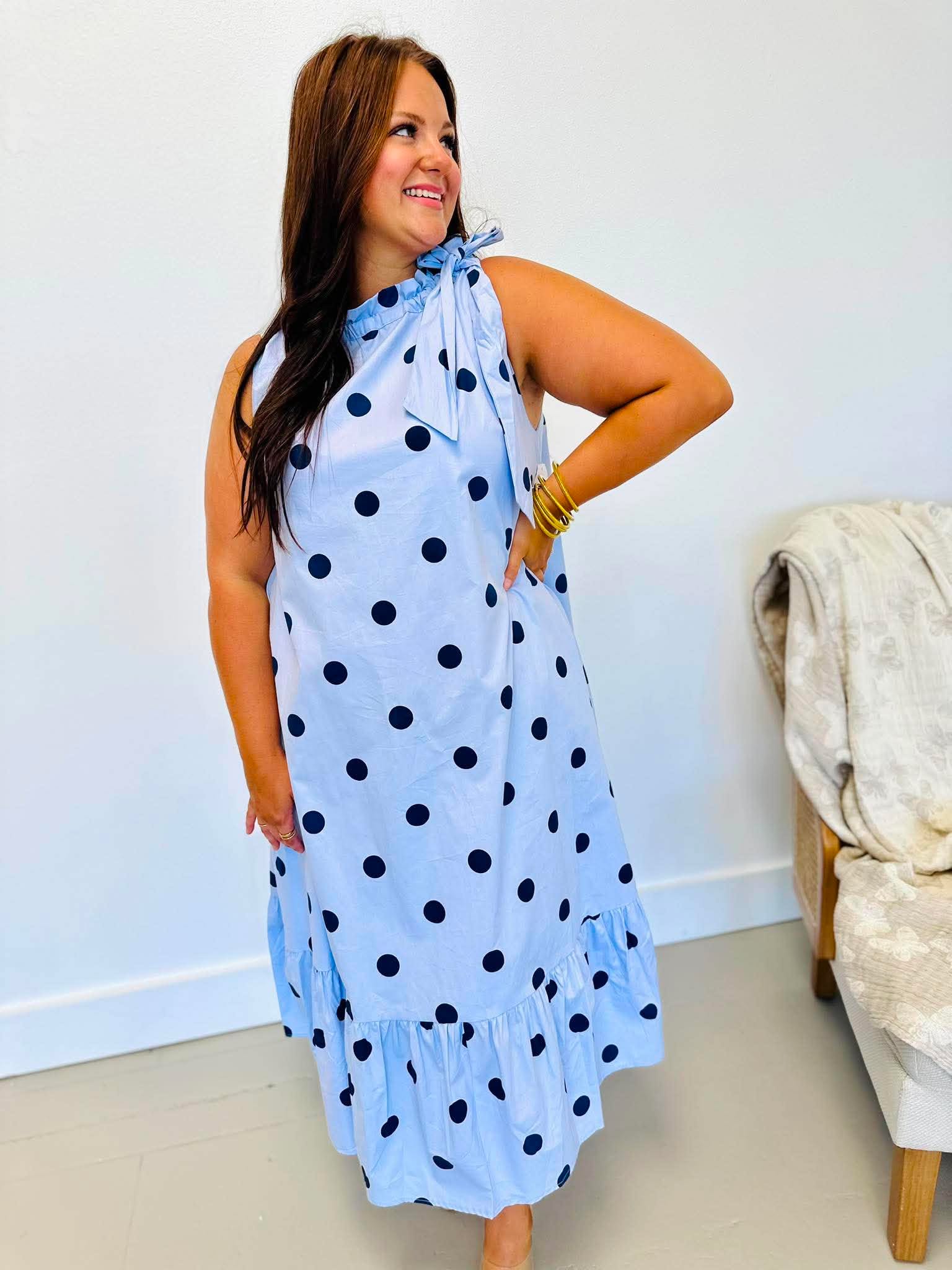 Retro Polka Dot Midi Dress