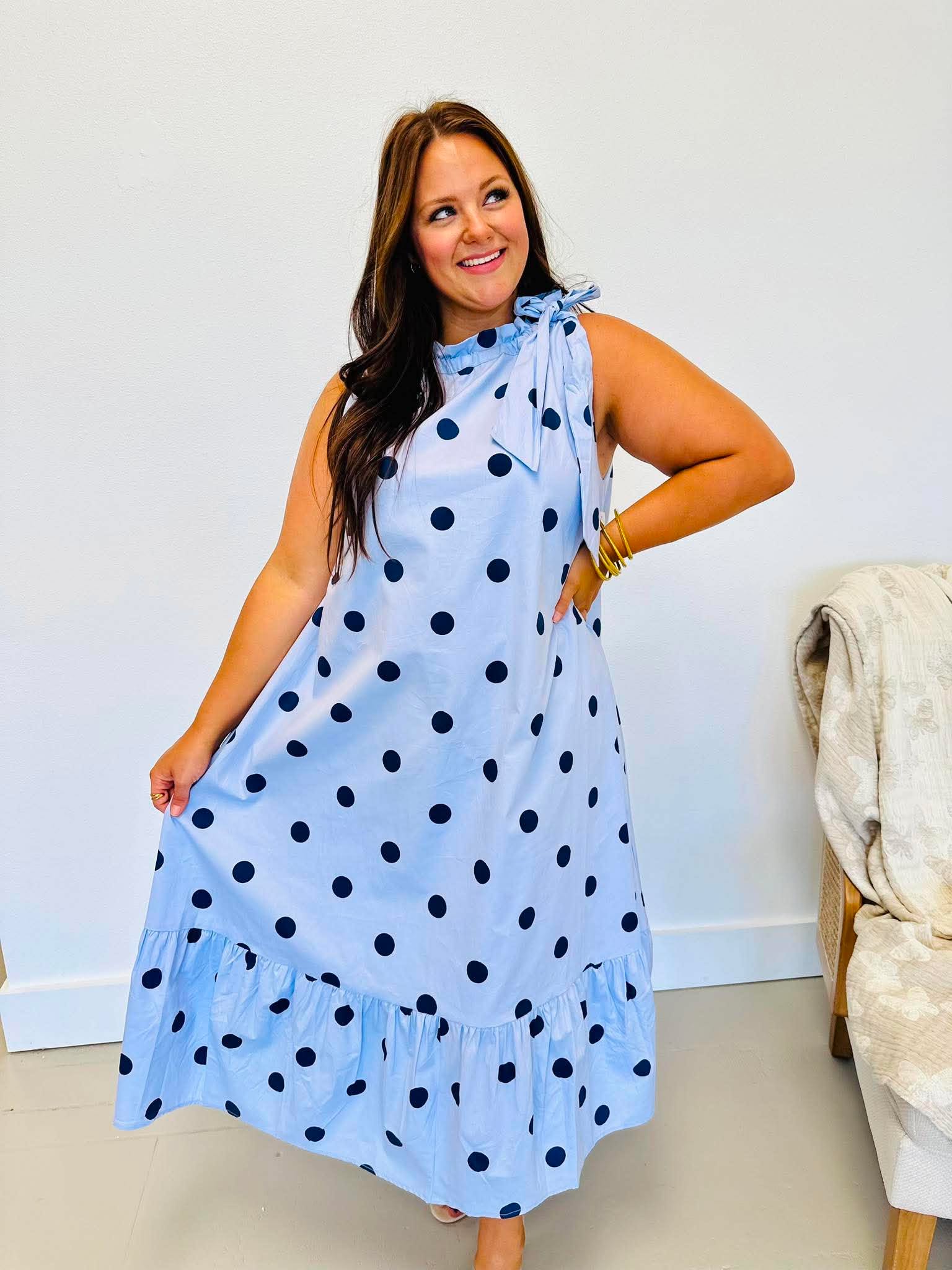 Retro Polka Dot Midi Dress