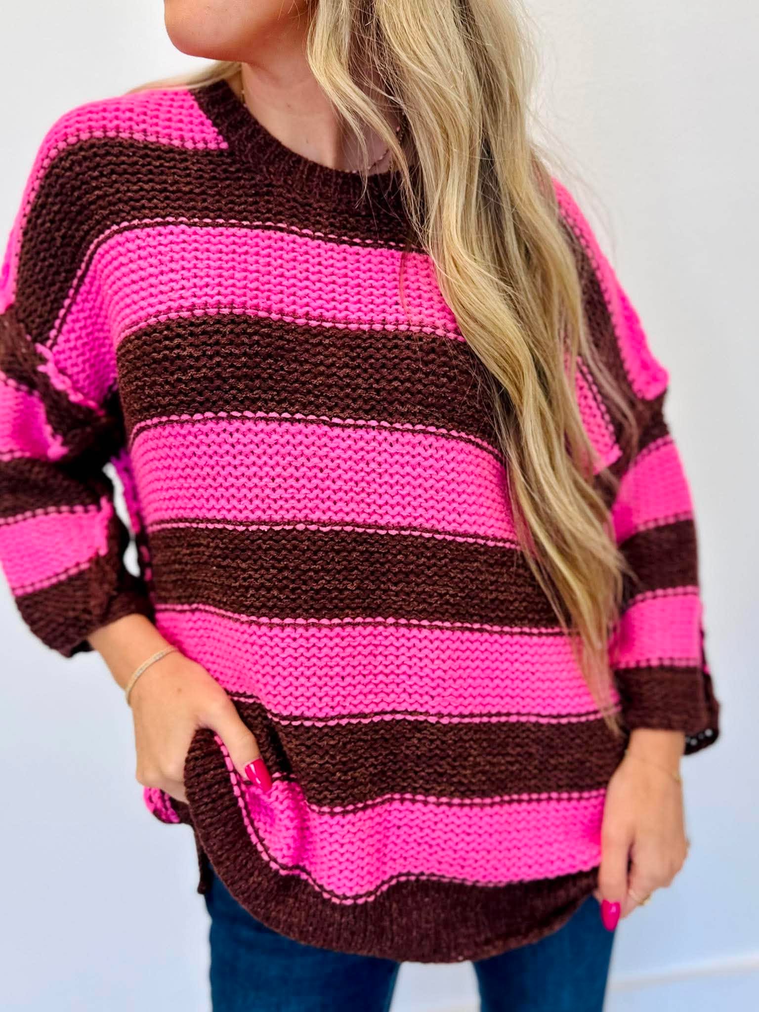 Pink Chocolate Striped Chunky Sweater