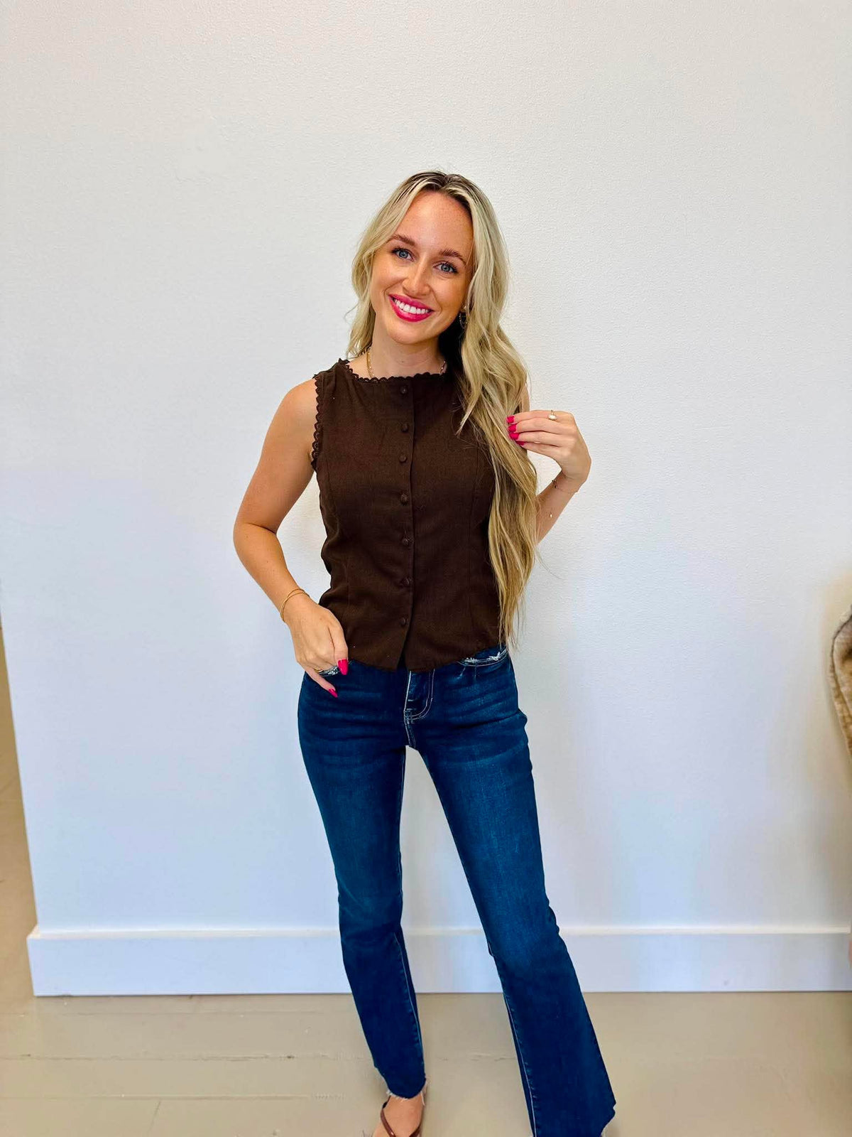 Fuss About It Brown Lace Tank