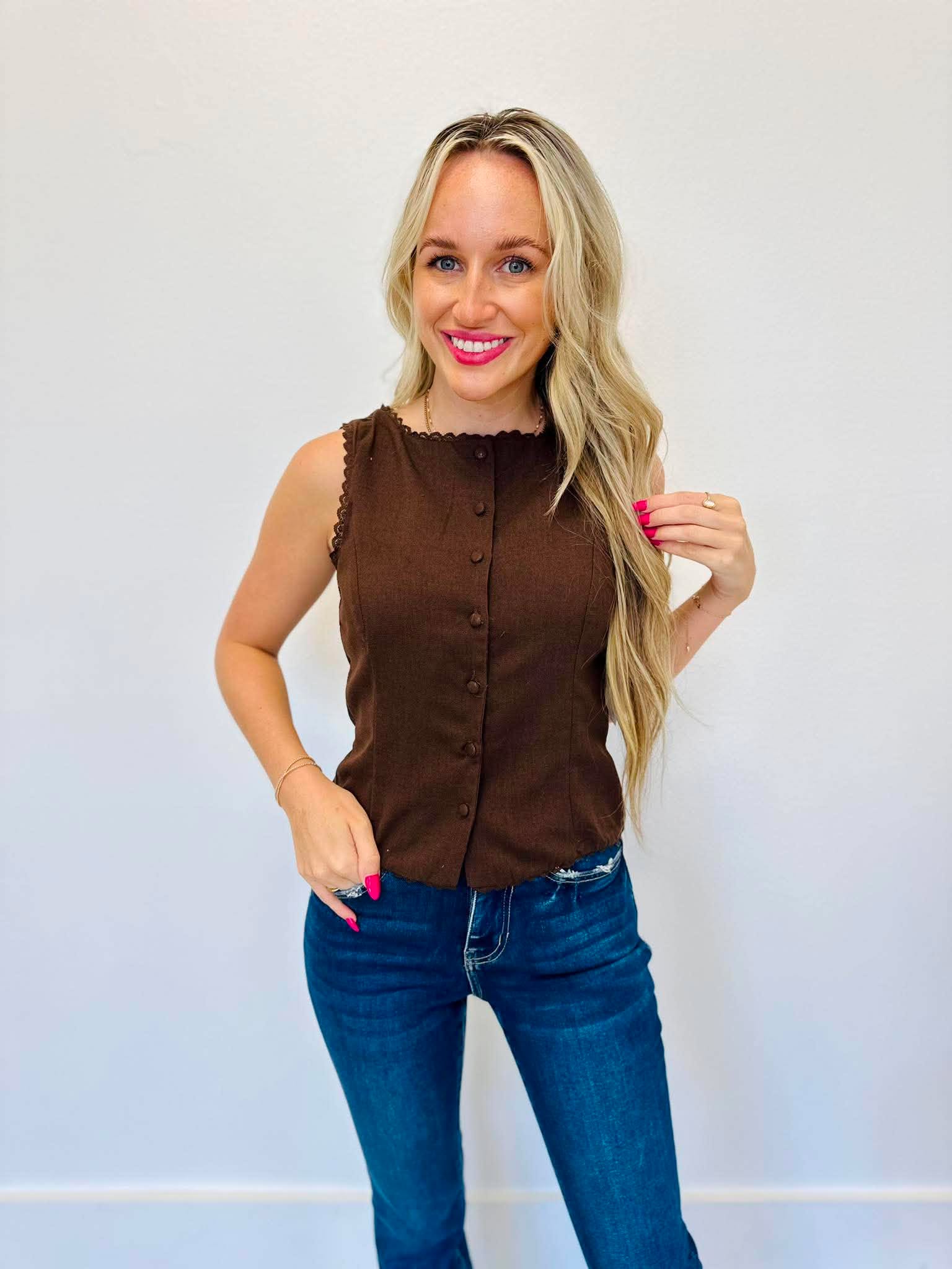 Fuss About It Brown Lace Tank