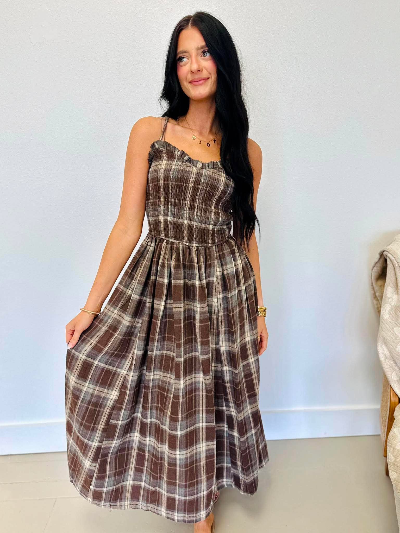 Life Is Good Plaid Midi Dress