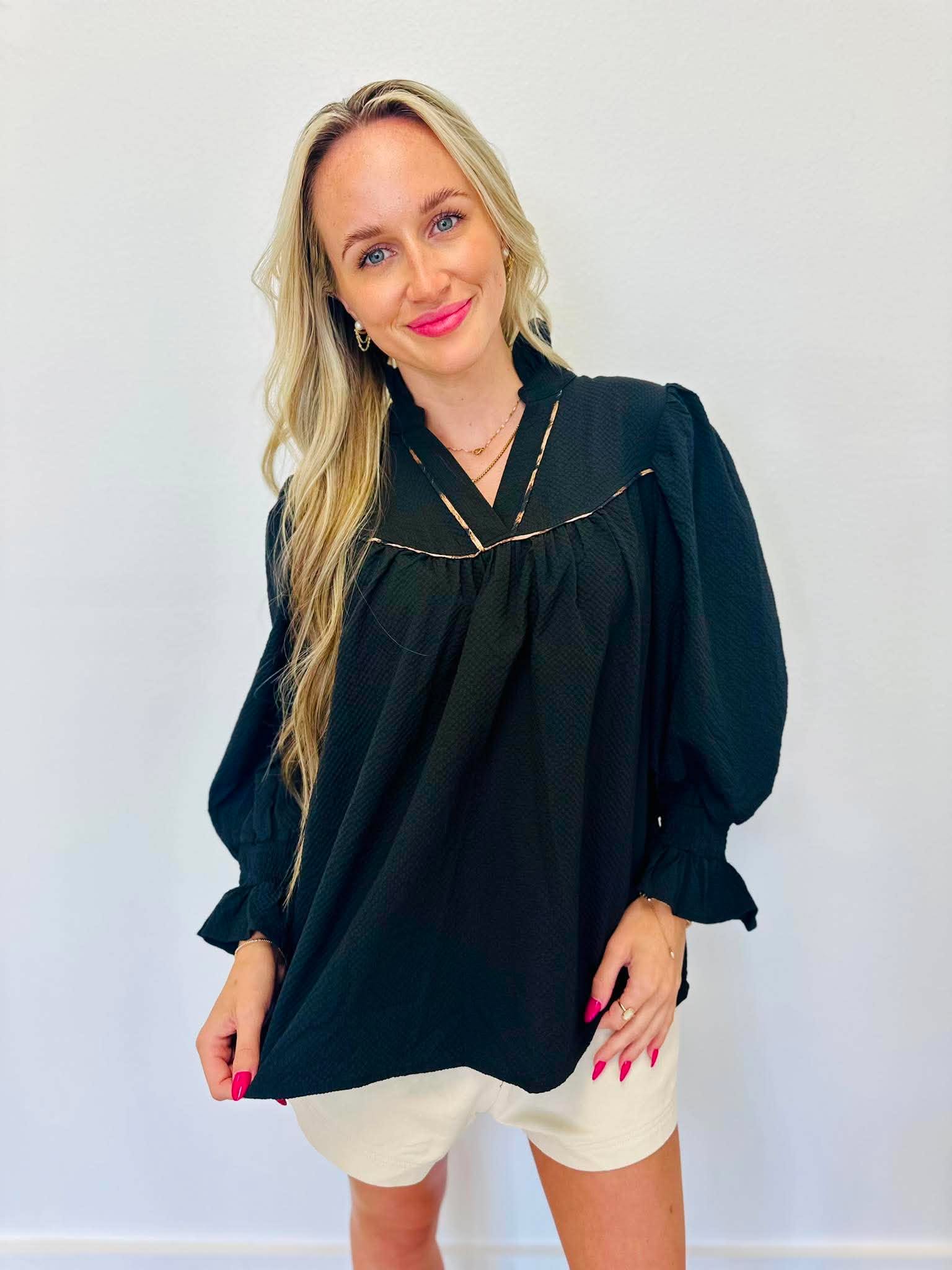 Fast & Free Black Leopard Blouse