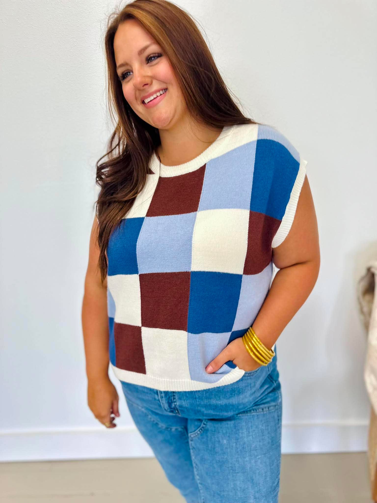 In Check Sweater Top