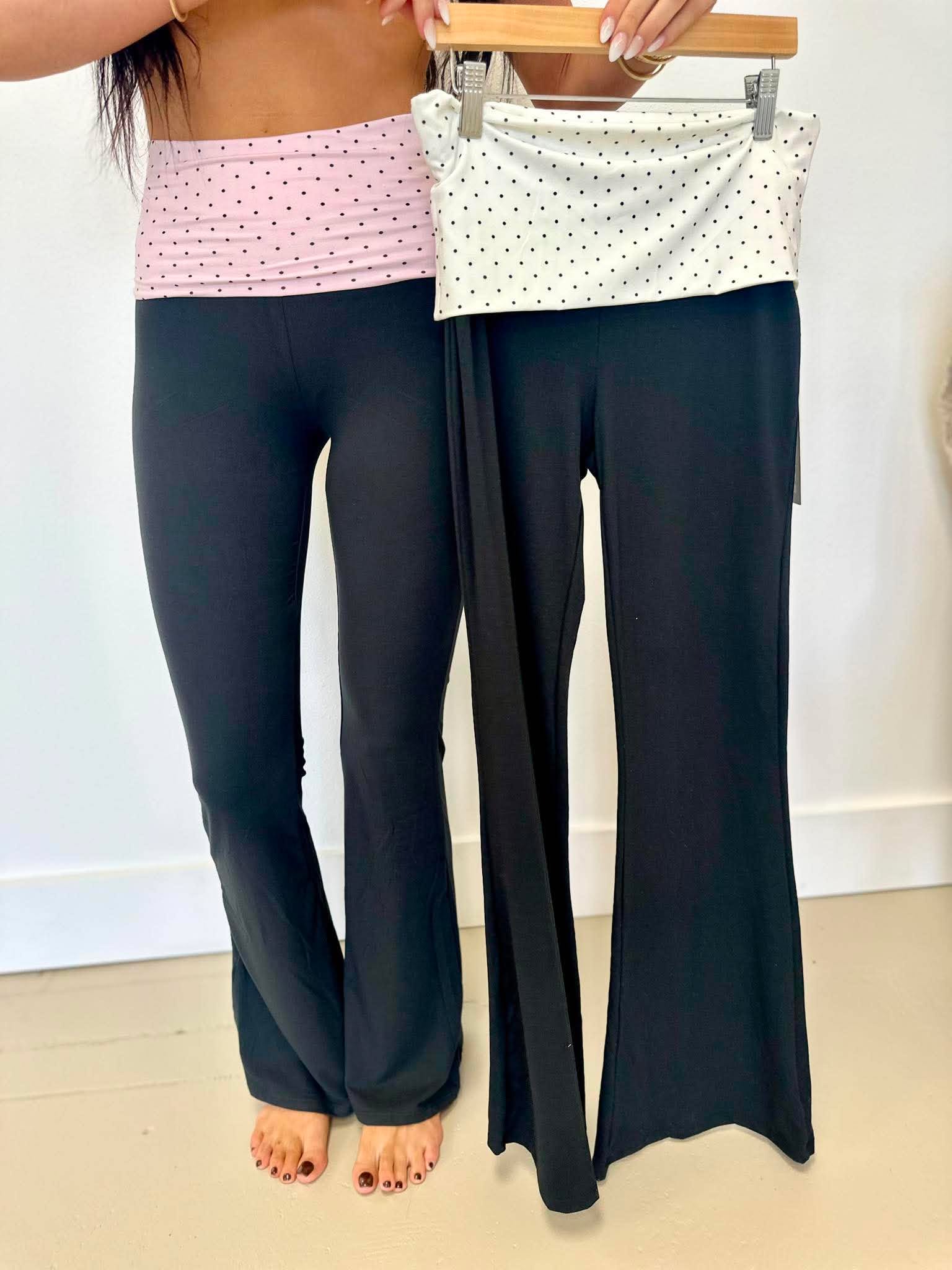 Polka Dot Fold Over Flare Leggings