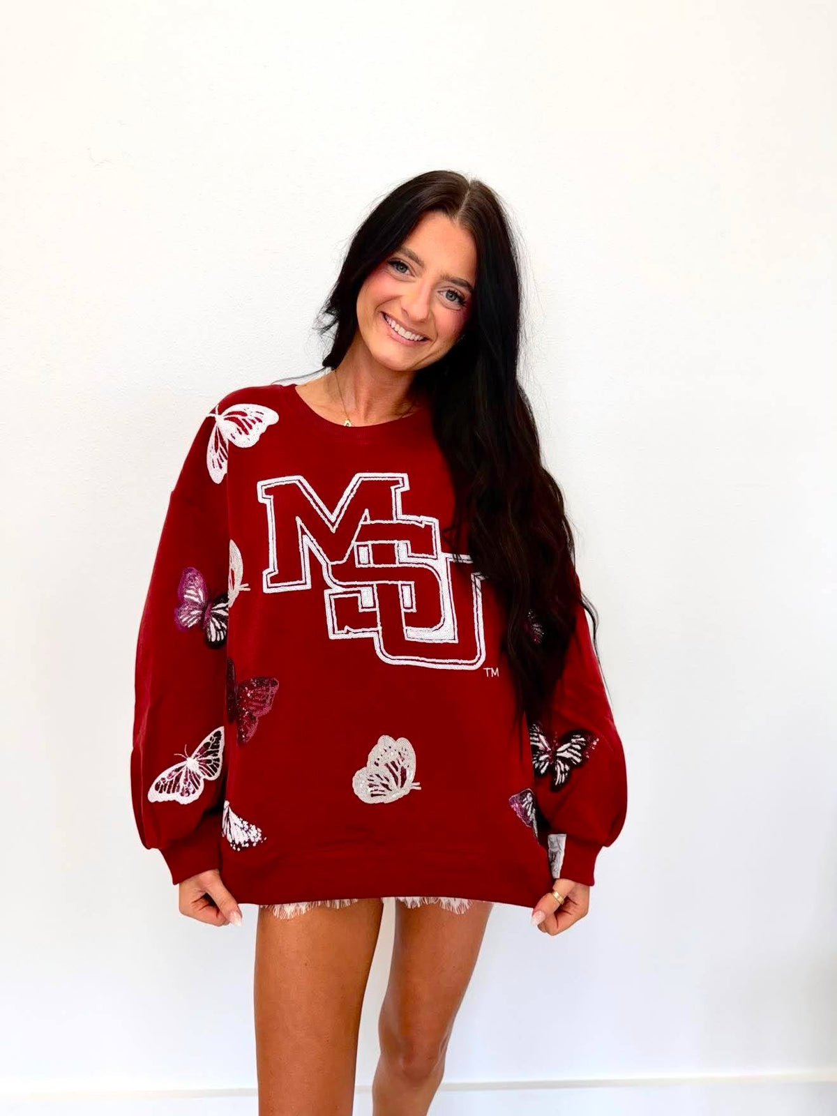 Queen Of Sparkles Licensed Miss State Mascot Butterfly Sweatshirt