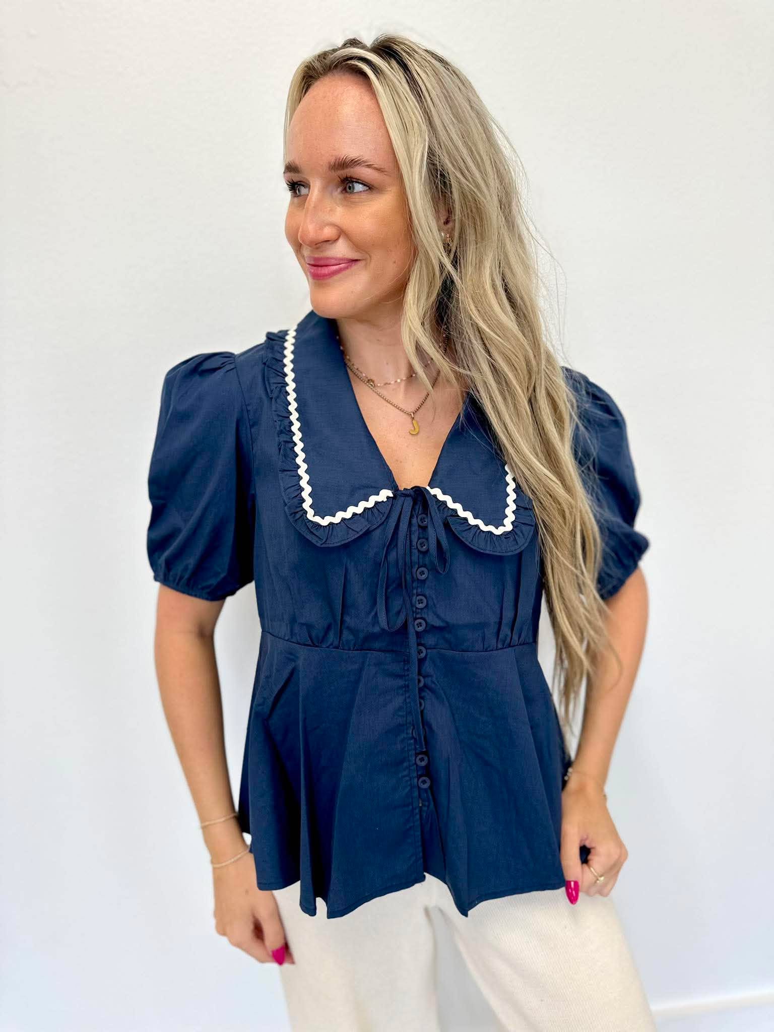 Coastal Air Navy Collar Blouse