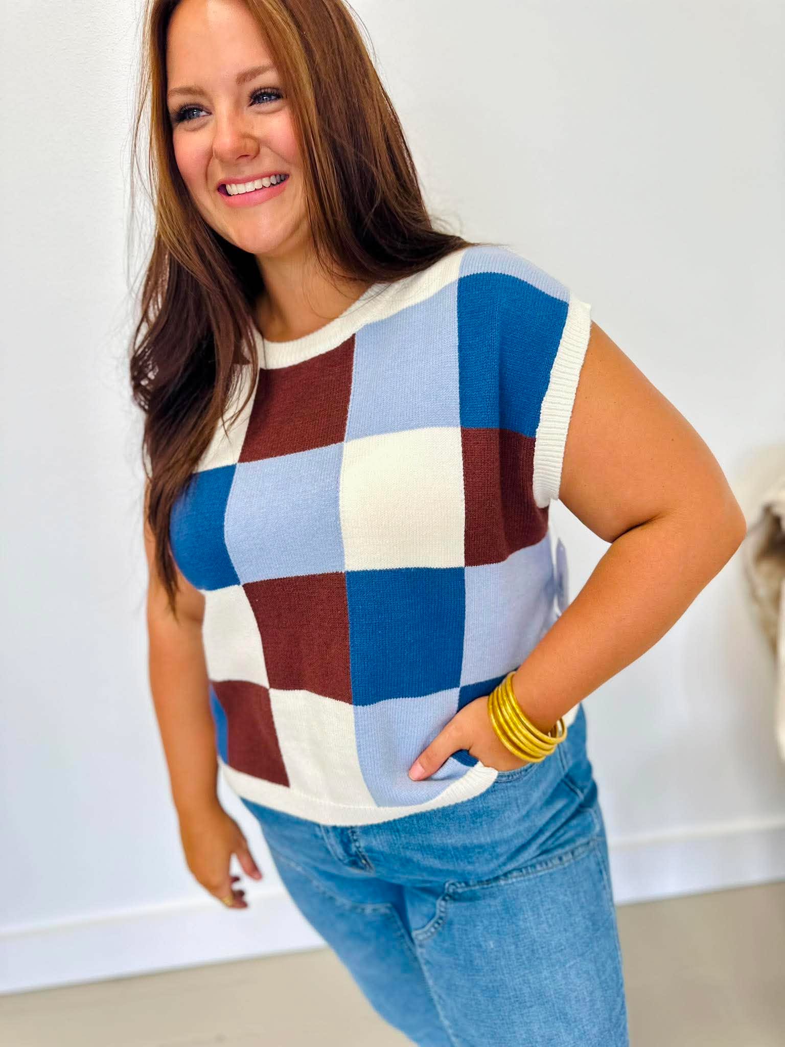 In Check Sweater Top