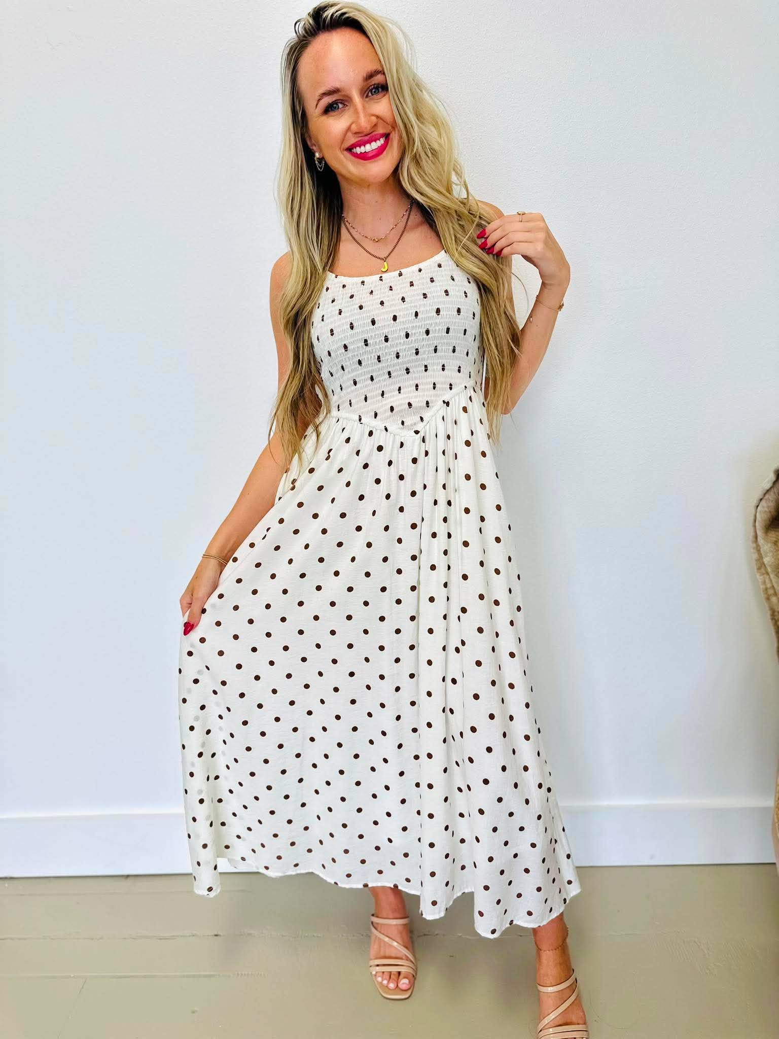 Cream Polka Dot Midi Dress