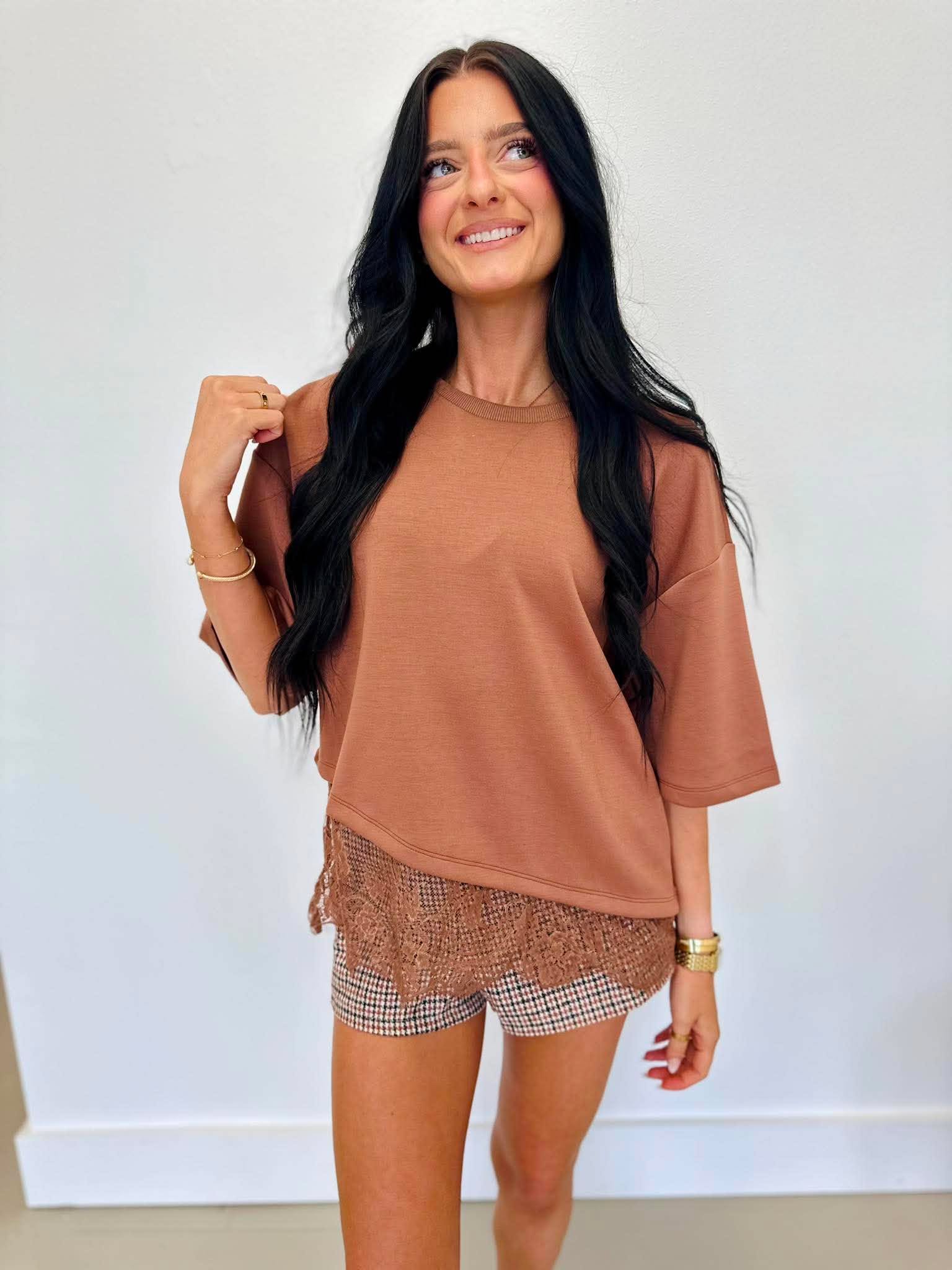 Luxury Lace Detail Mocha Tee