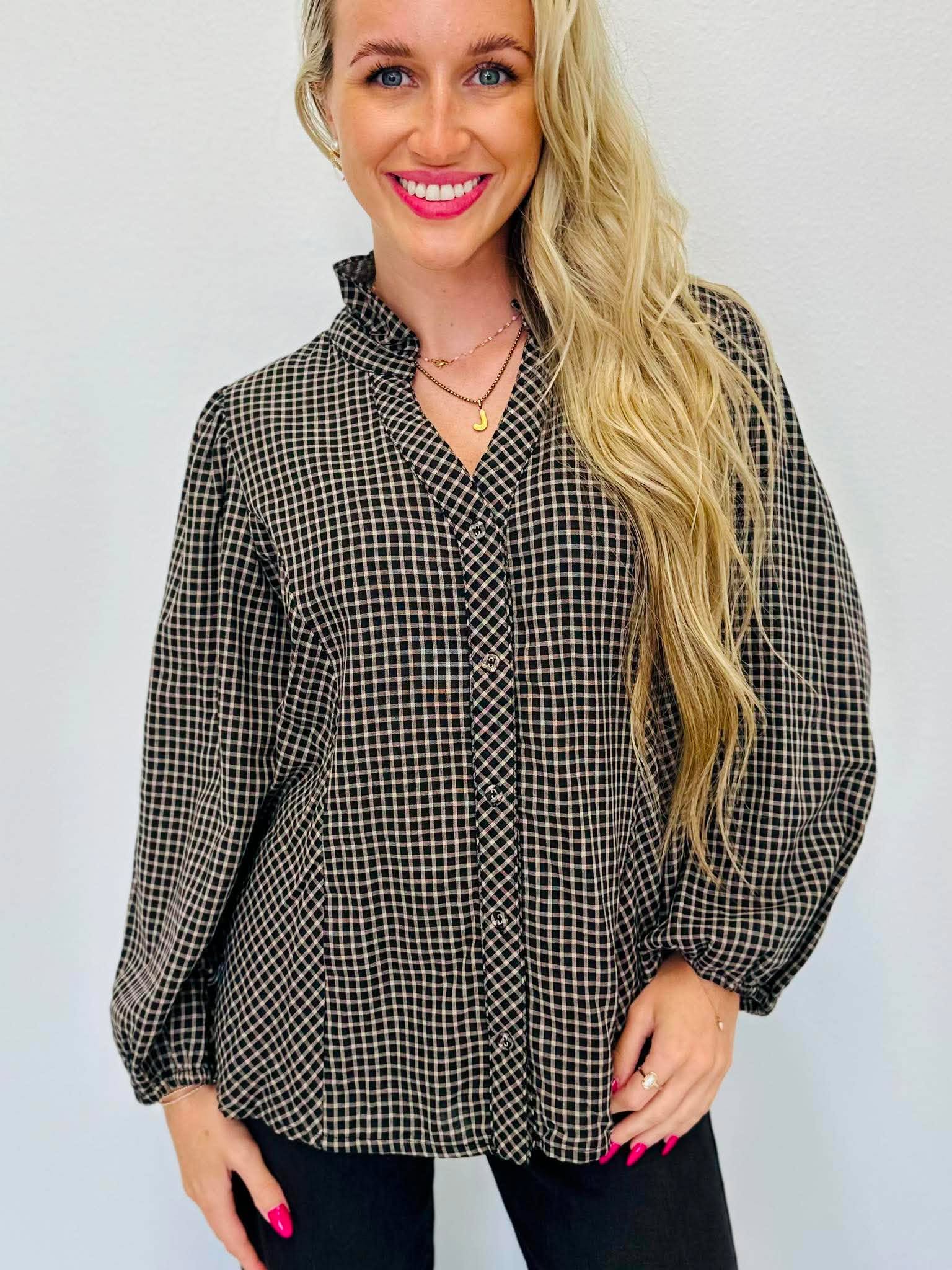 Pulled Together Plaid Blouse