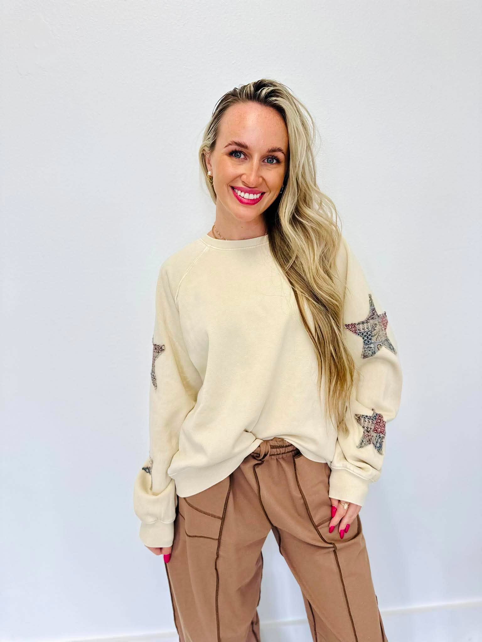 On Top Star Sleeve Oversized Top