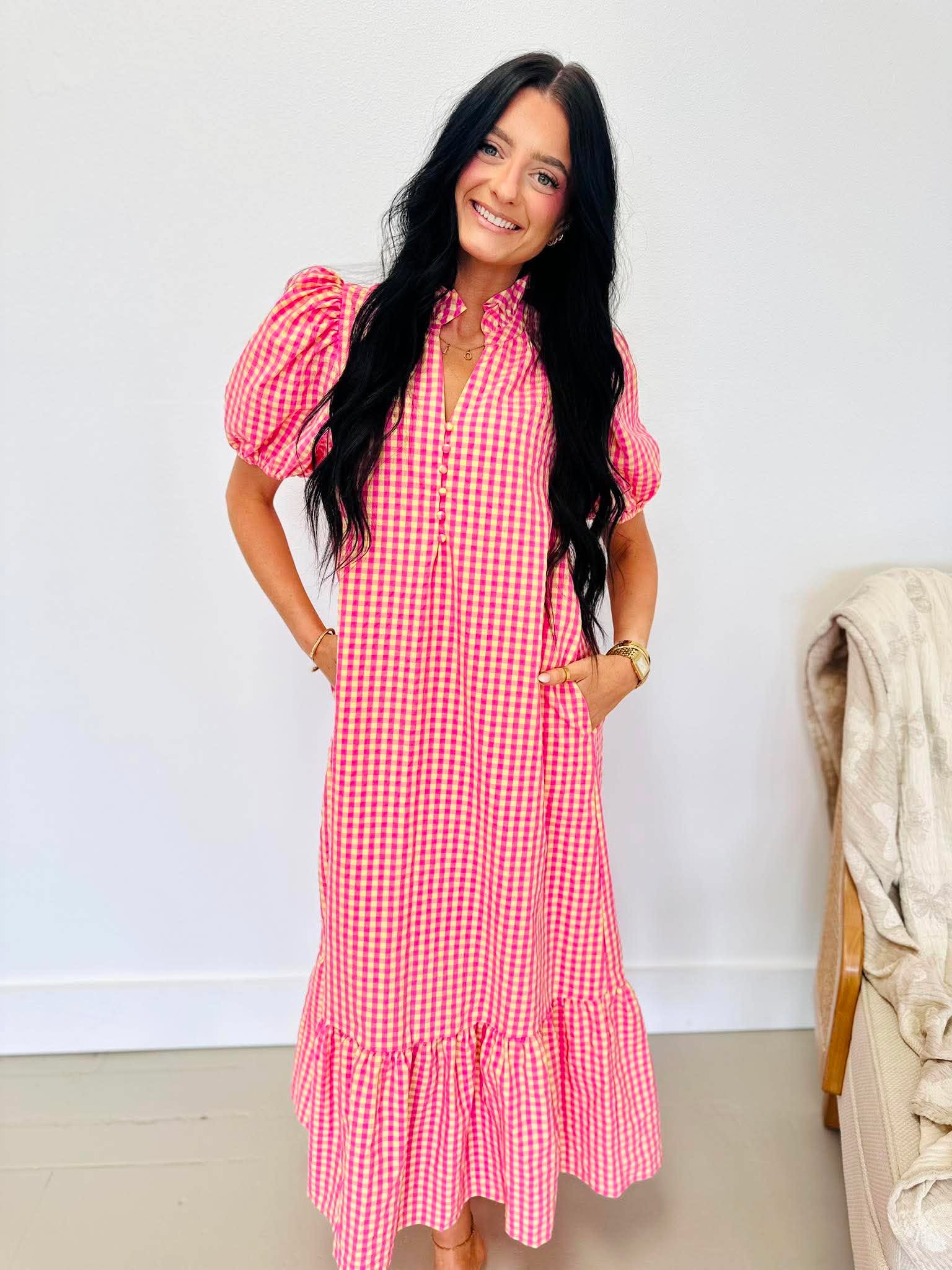 Pink Lemonade Gingham Maxi Dress