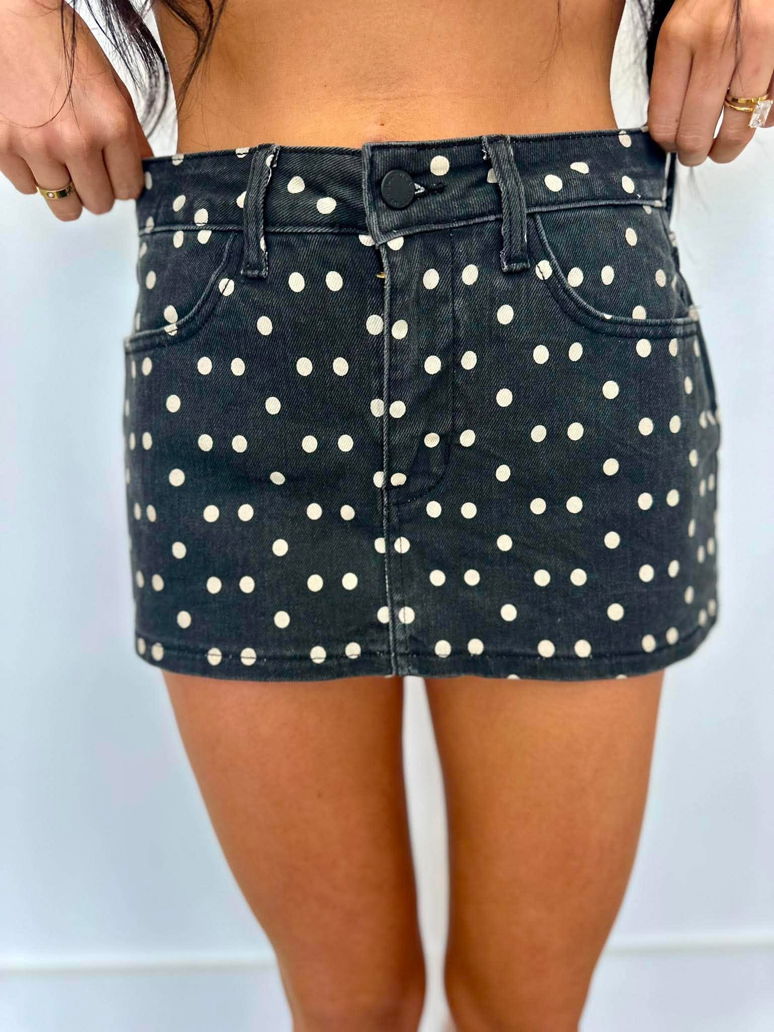 Polka Dot Denim Mini Skort