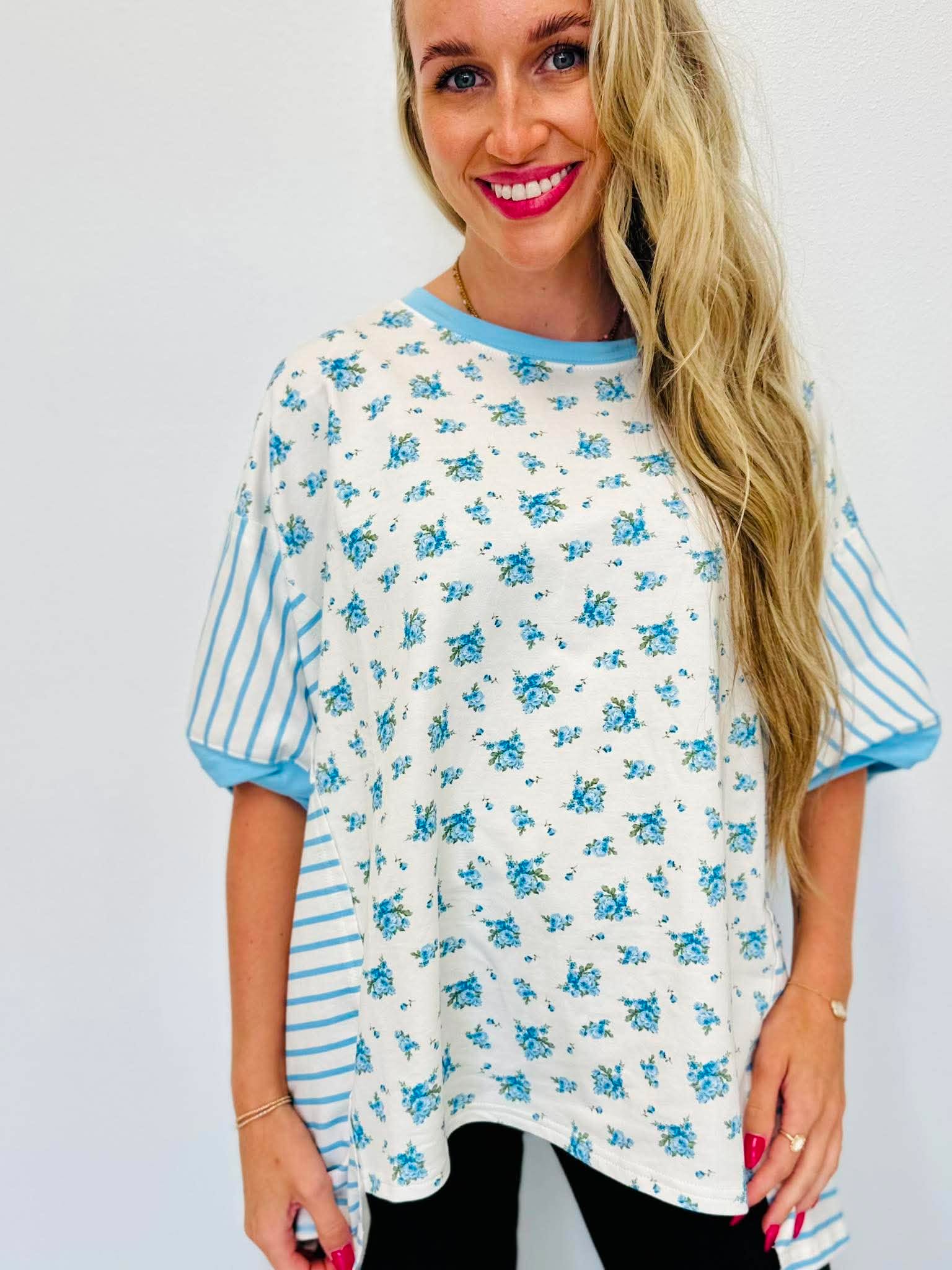 Dusty flower printed oversized top