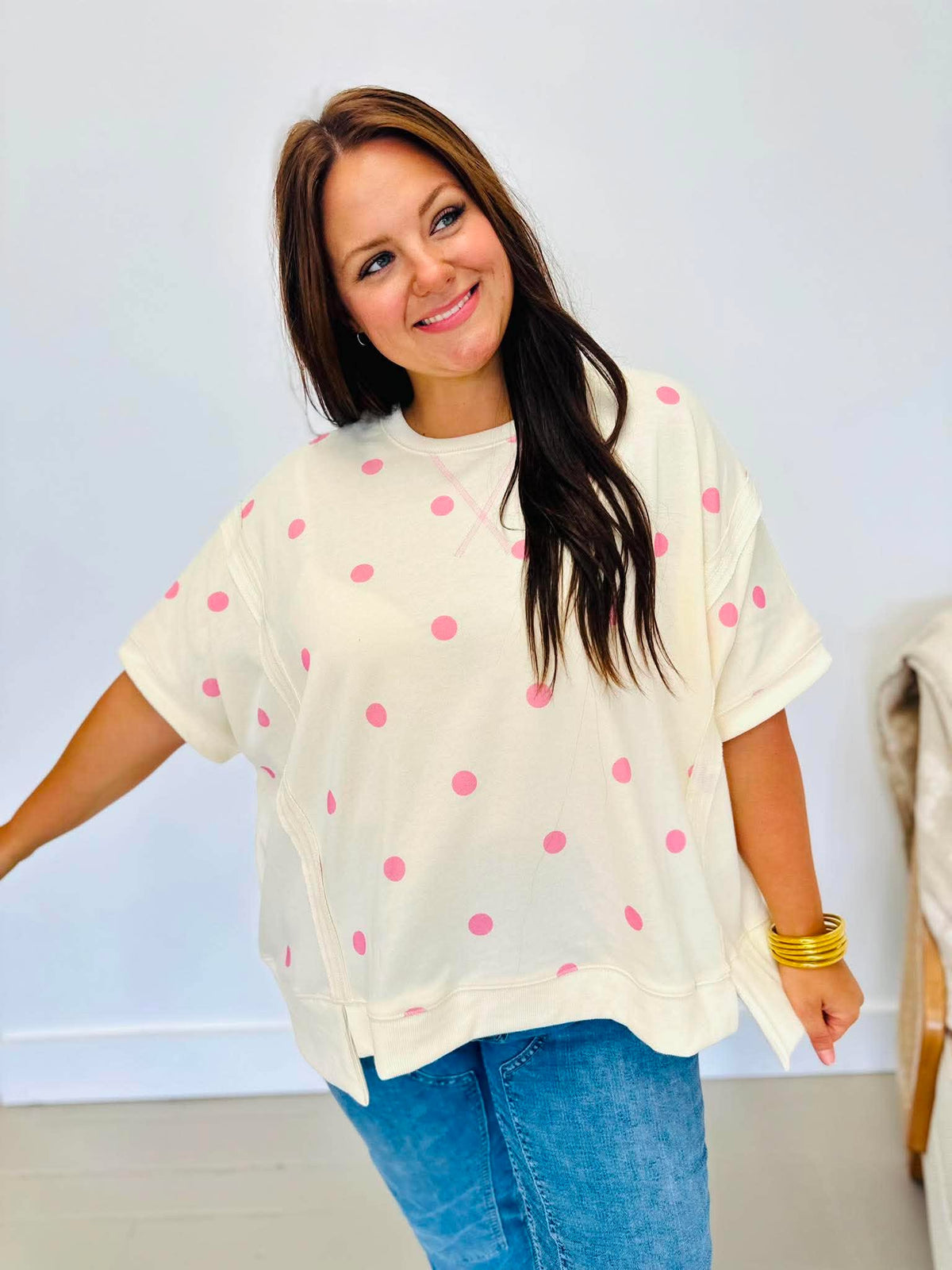 Oversized Pink Polka Dot Top