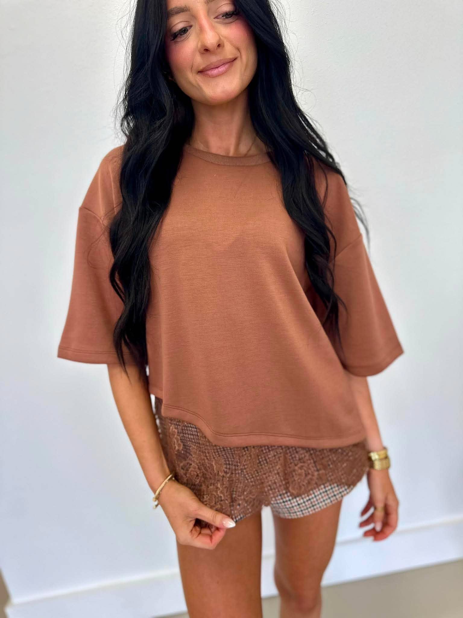 Luxury Lace Detail Mocha Tee