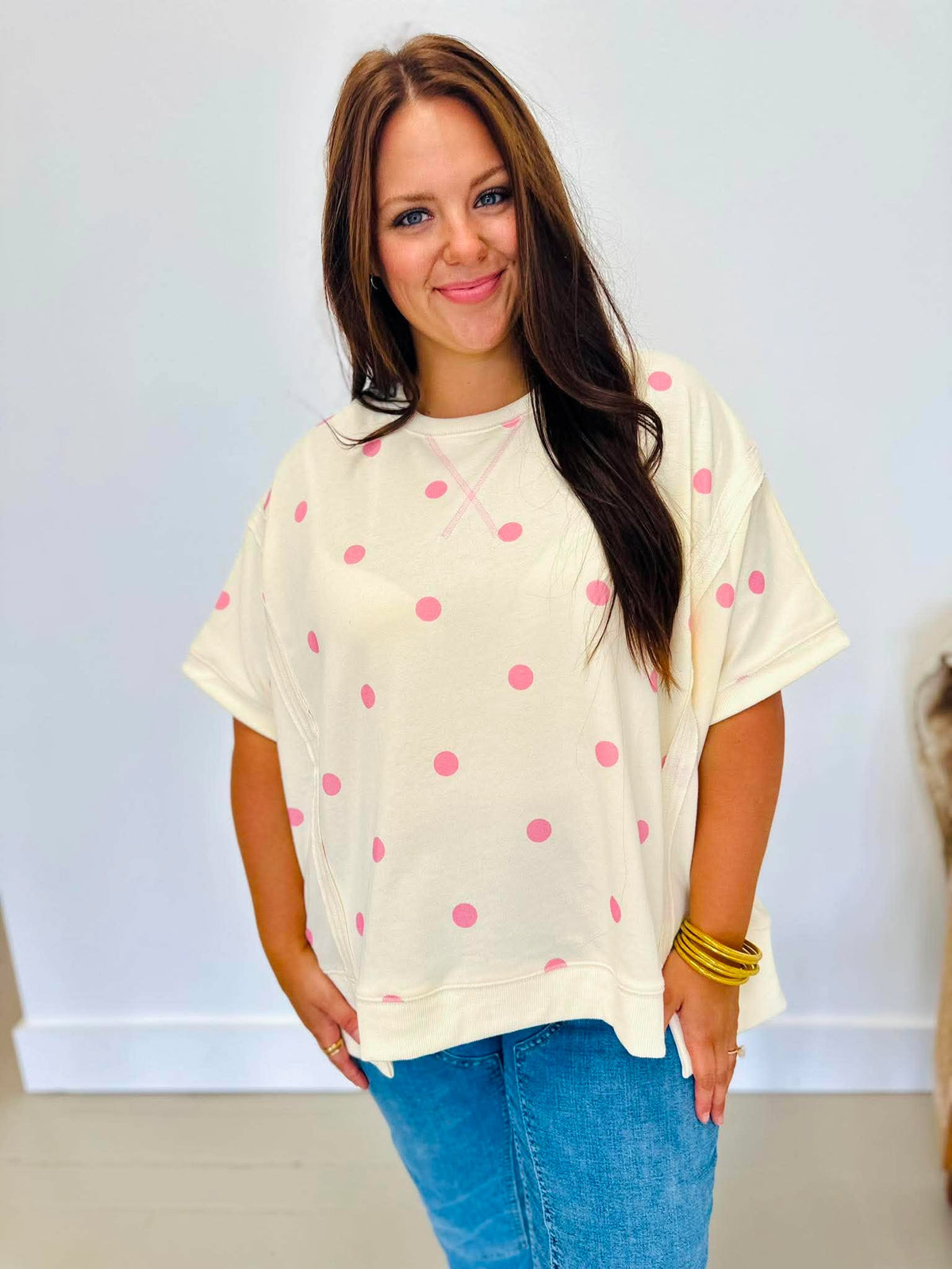 Oversized Pink Polka Dot Top