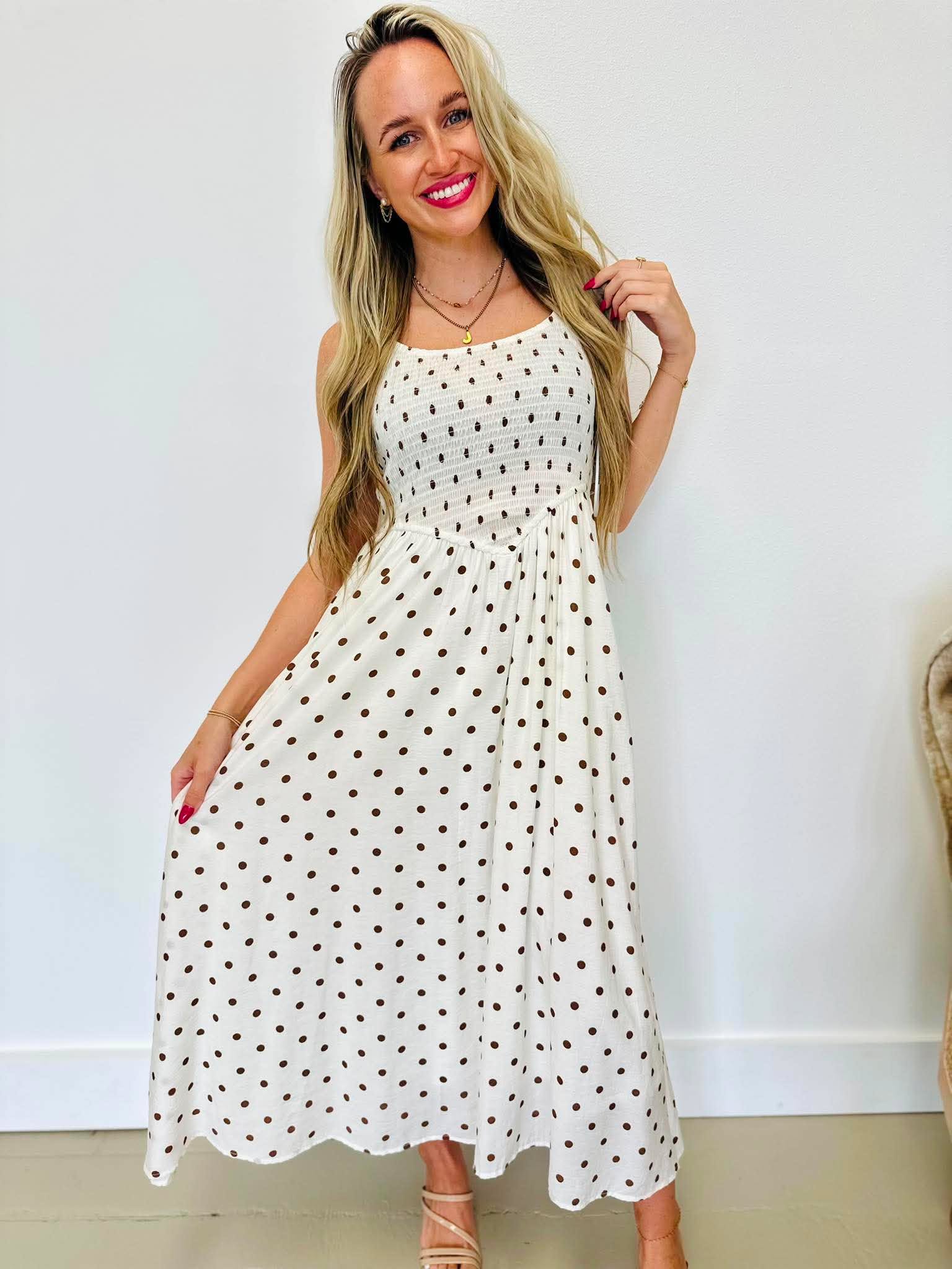 Cream Polka Dot Midi Dress