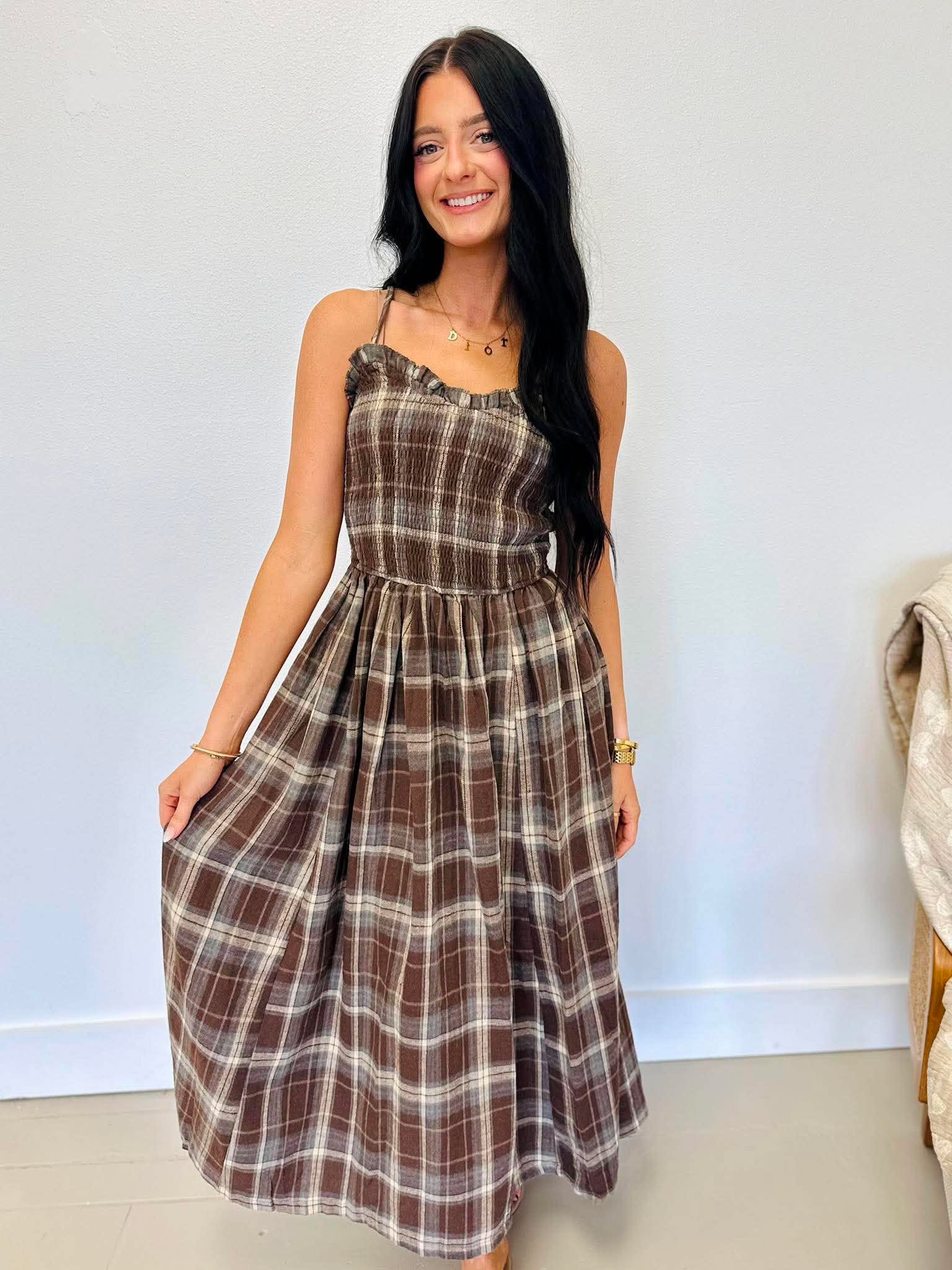 Life Is Good Plaid Midi Dress