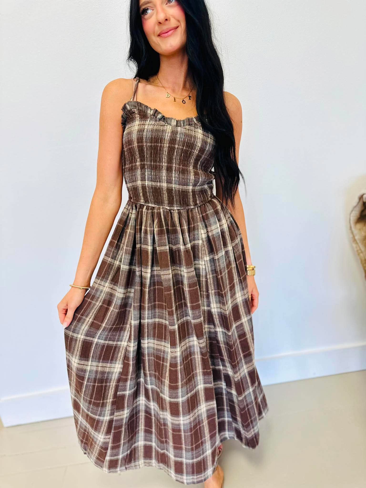 Life Is Good Plaid Midi Dress