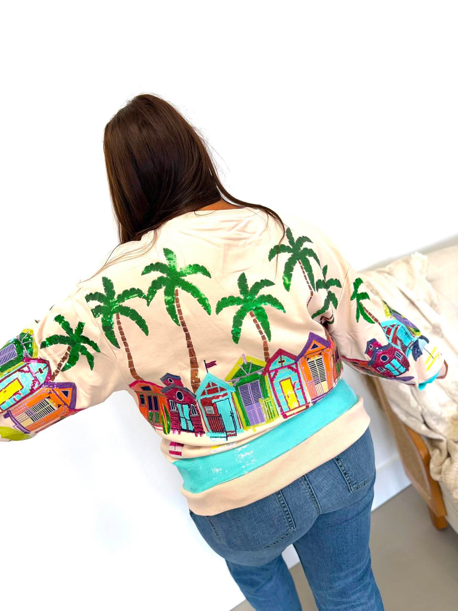 Queen Of Sparkles Beige Beach Scene Sweatshirt