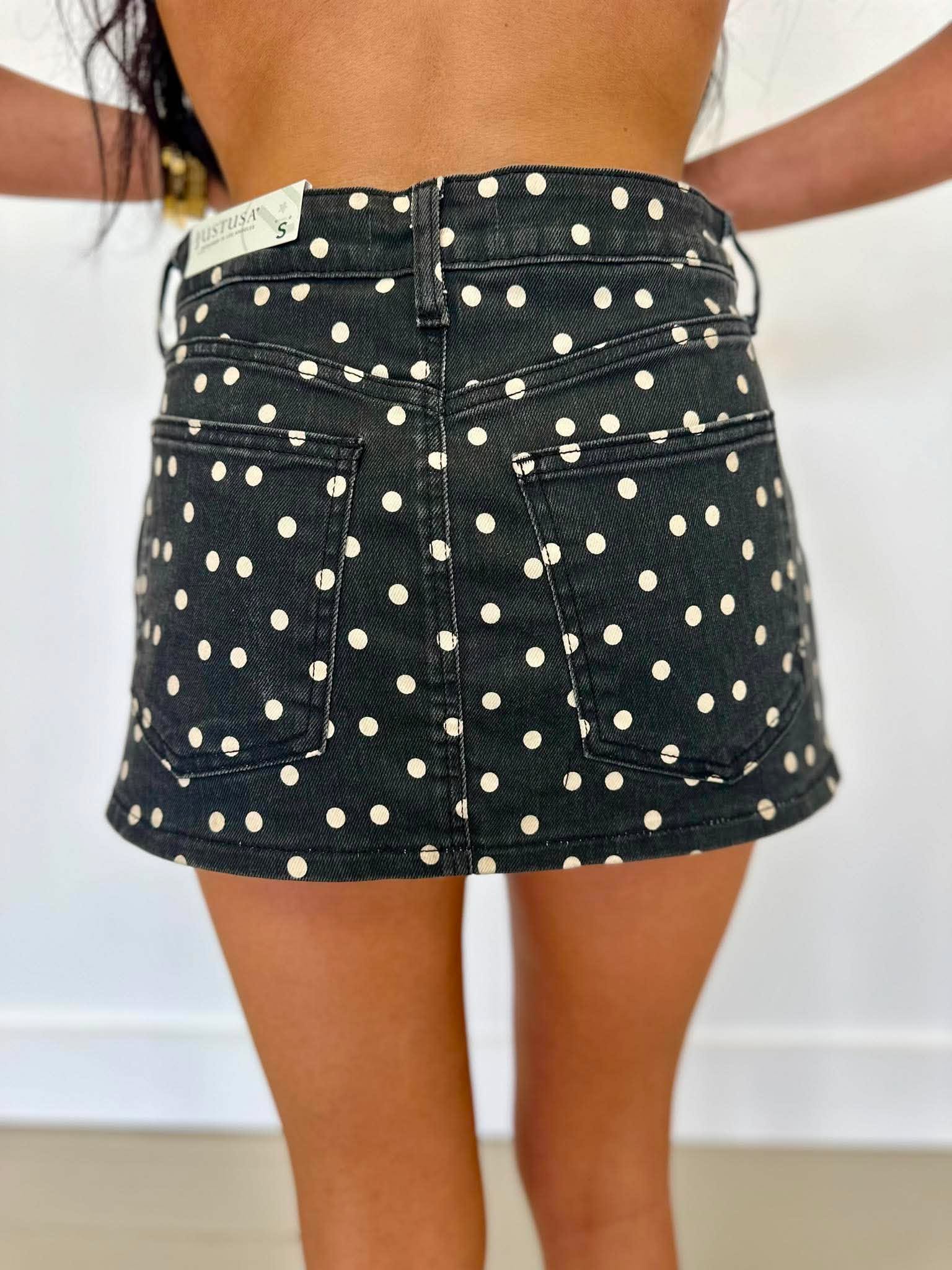 Polka Dot Denim Mini Skort