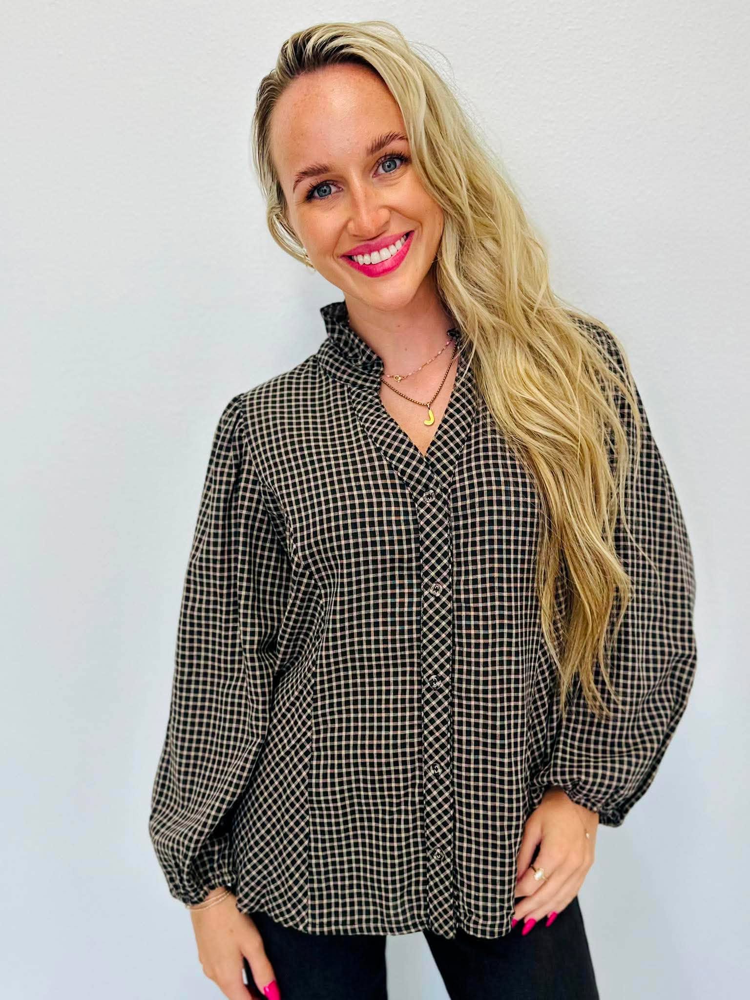 Pulled Together Plaid Blouse