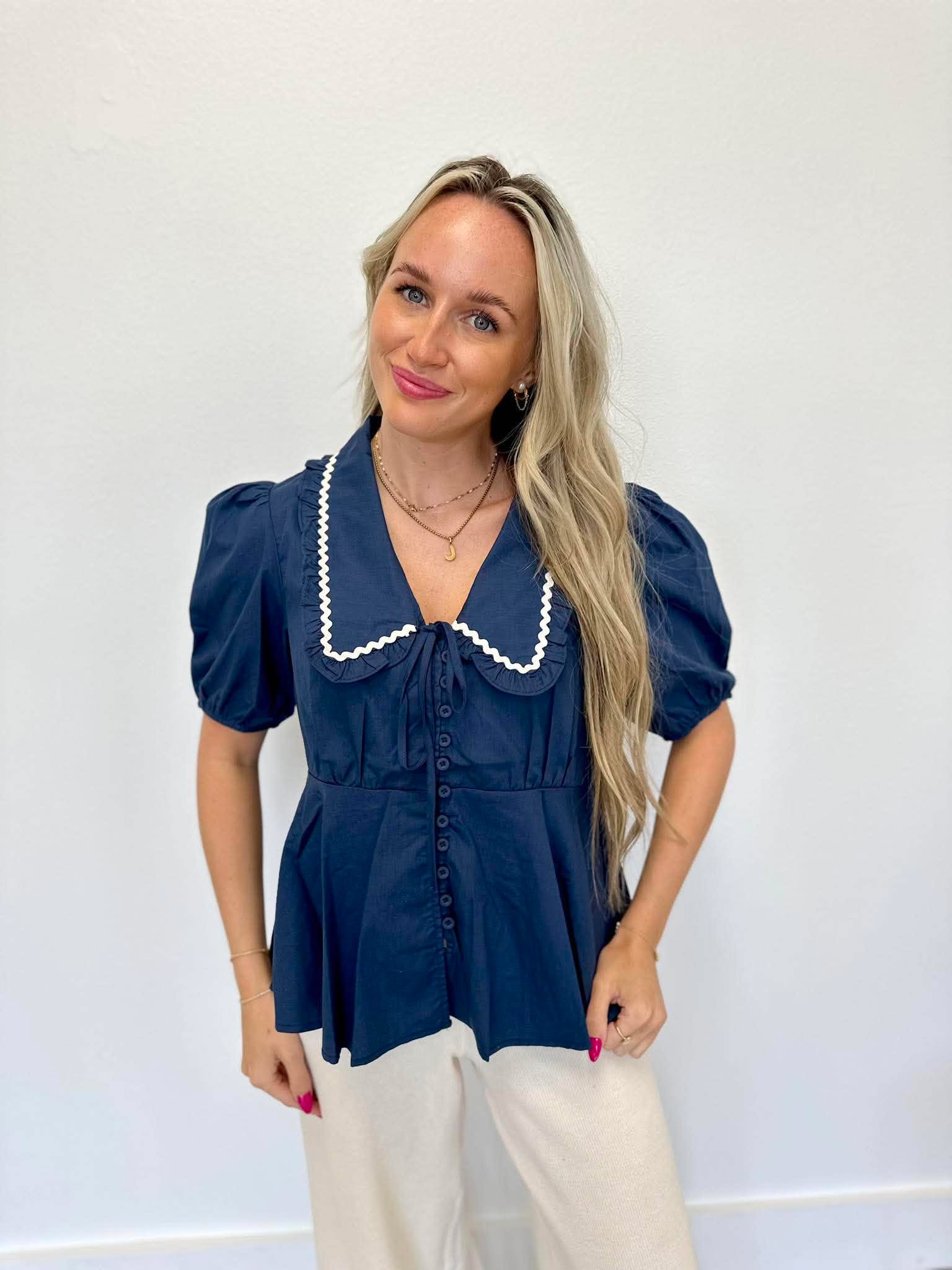 Coastal Air Navy Collar Blouse