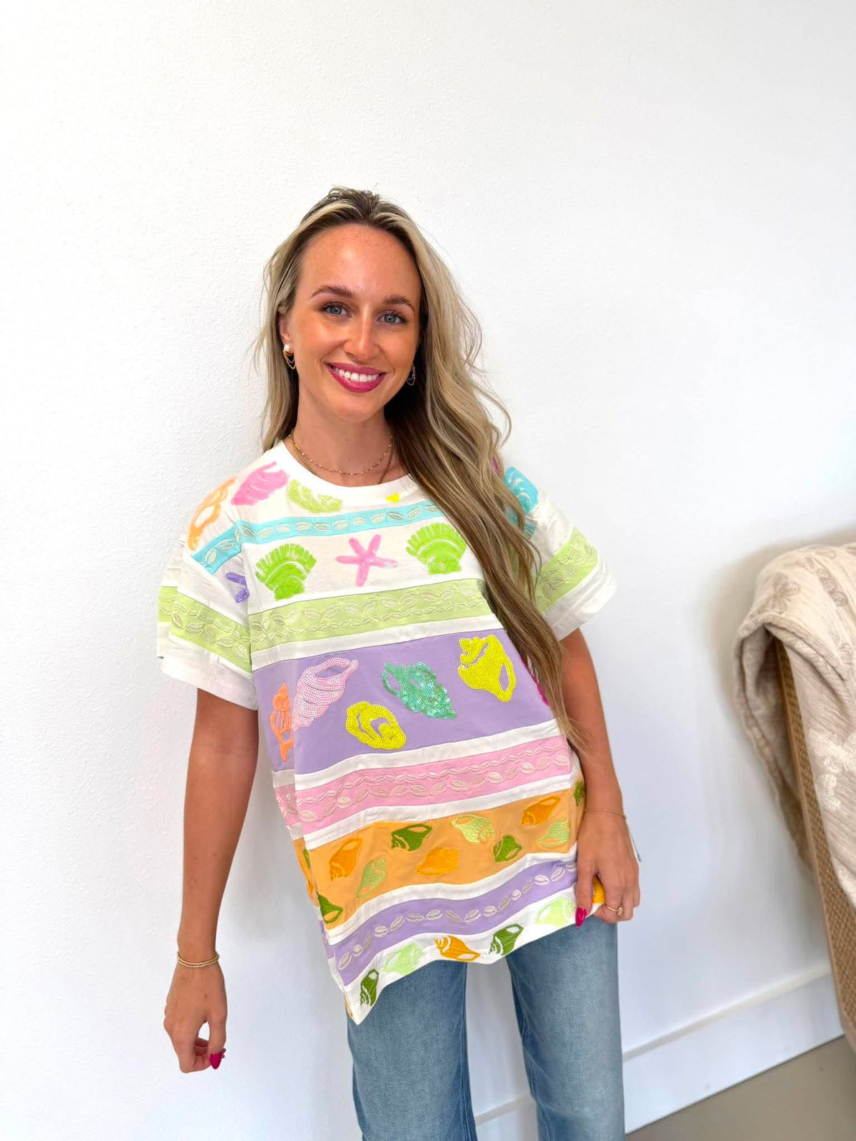 Queen Of Sparkles Colorblock Stripe Shell Tee