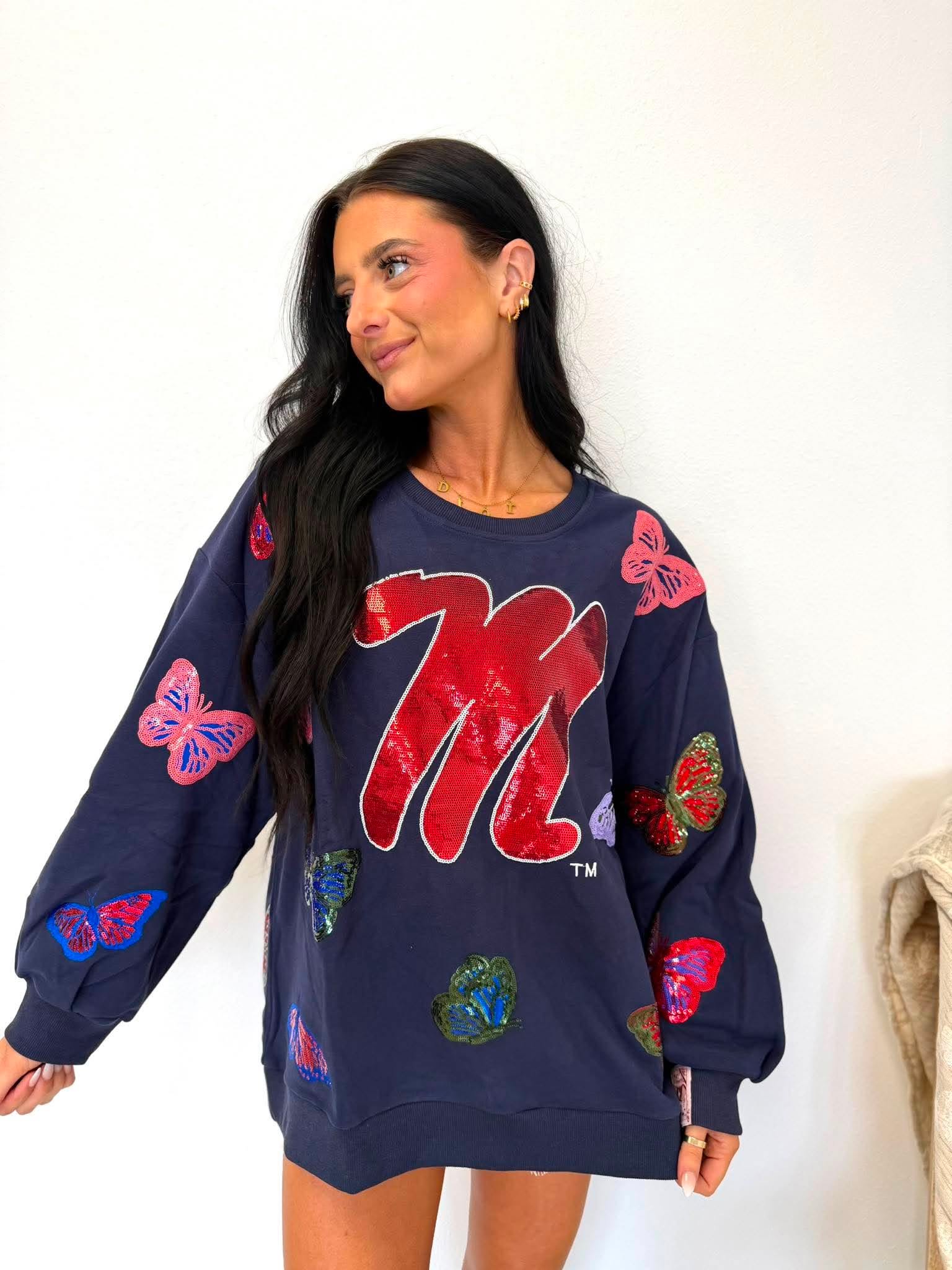 Queen Of Sparkles Licensed Ole Miss Mascot Butterfly Sweatshirt