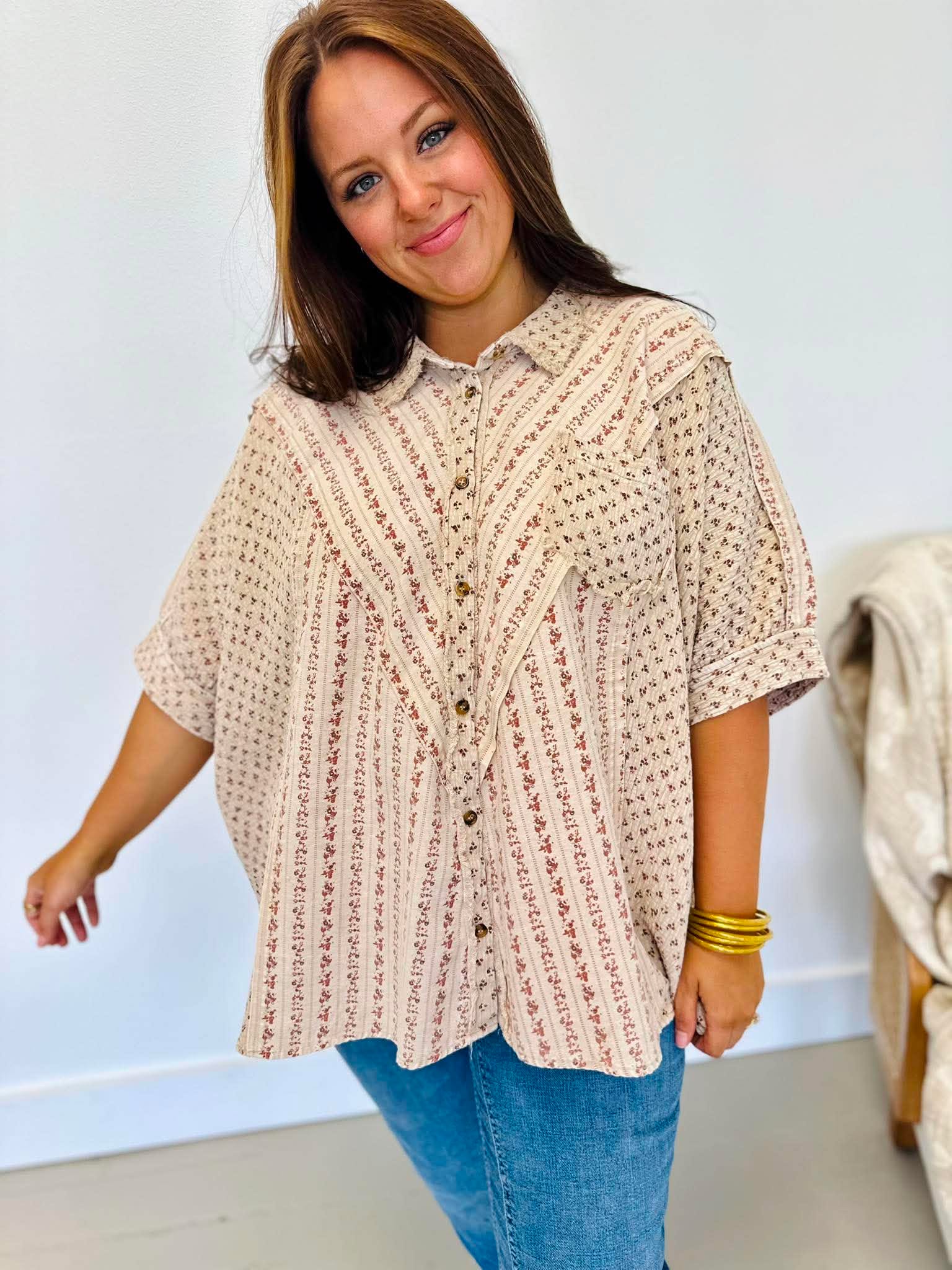 Floral Feeling Woven Top