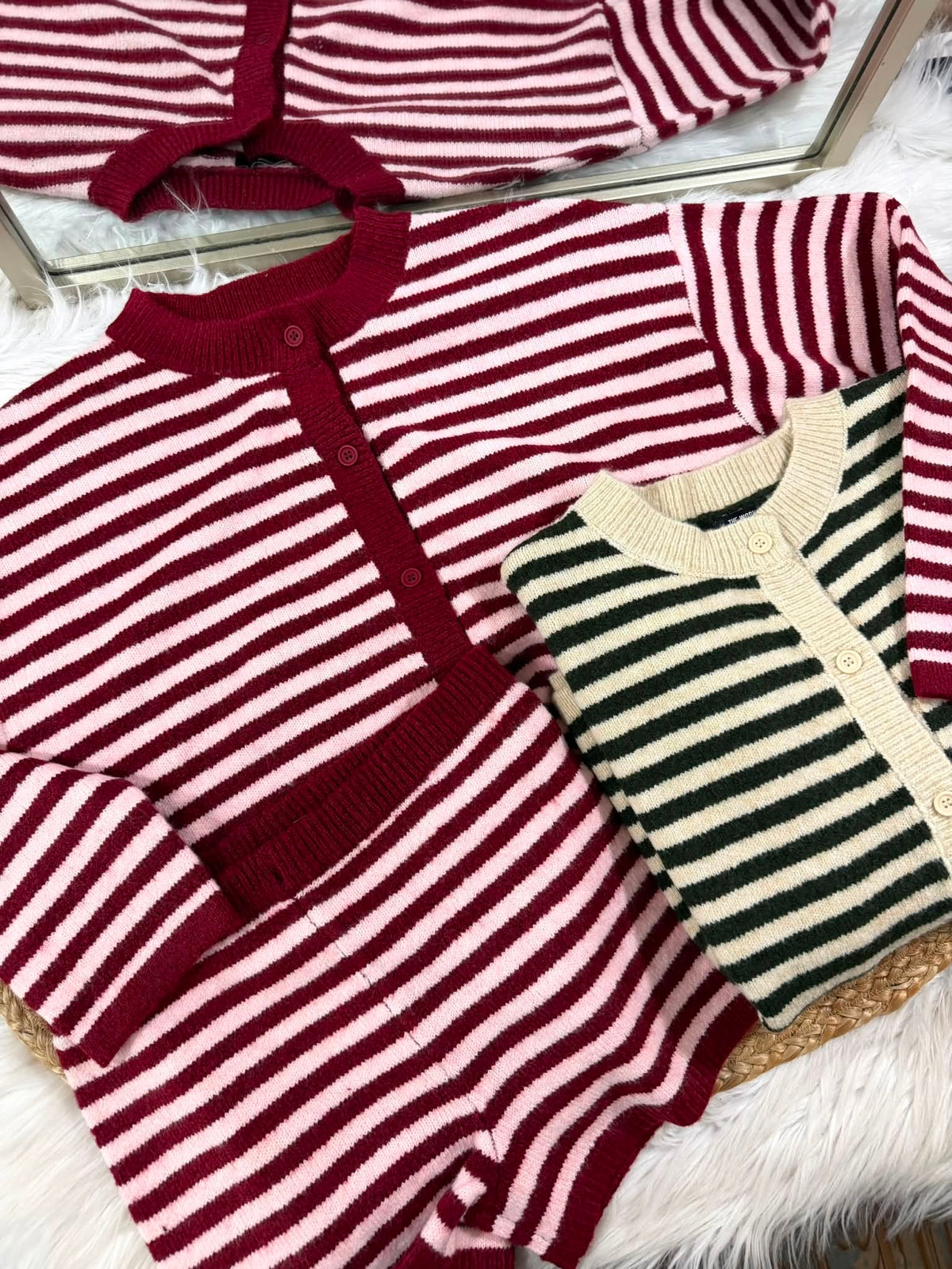 Striped Contrast Cardigan Set