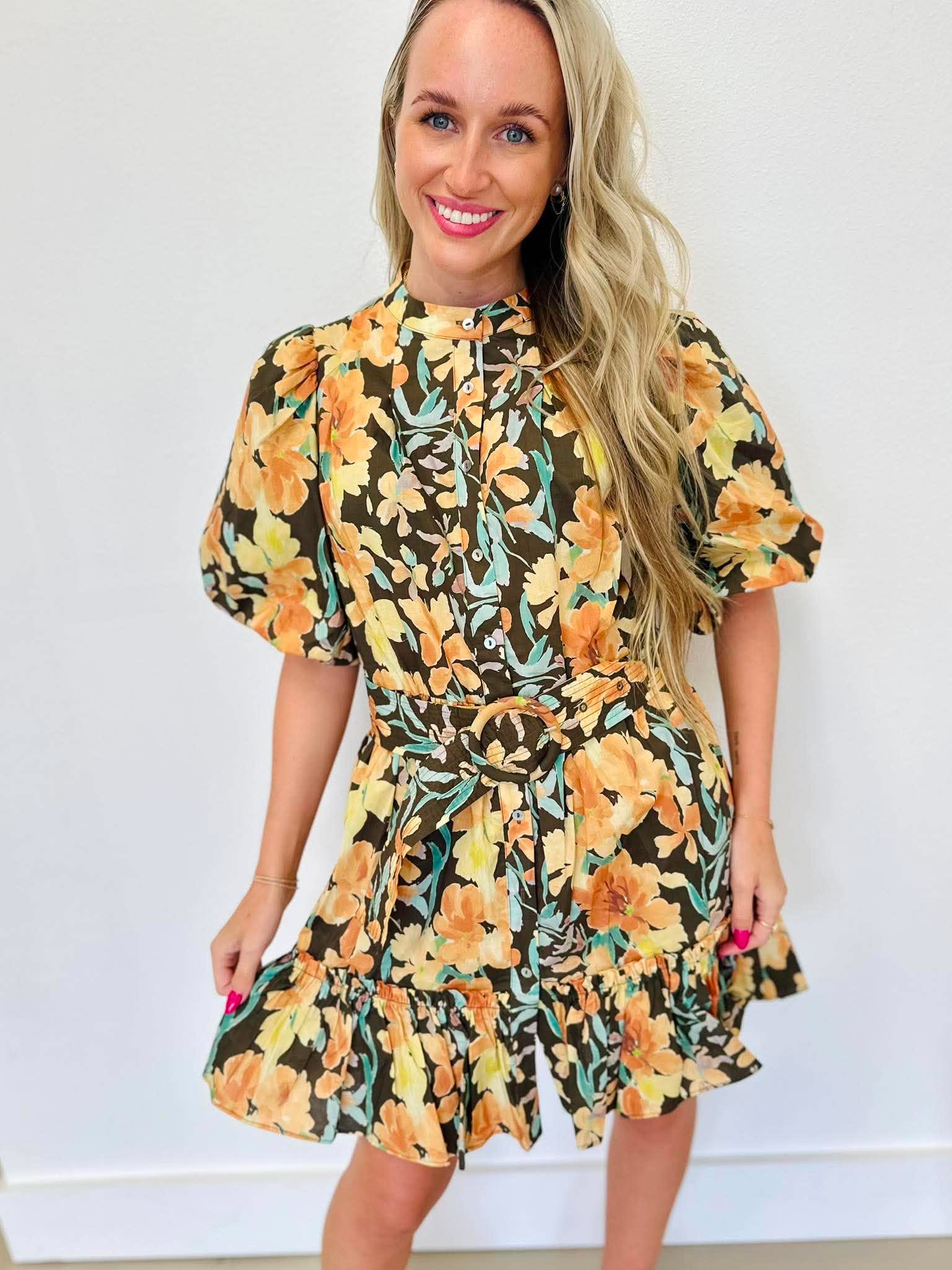 Harvest Floral Front Buckle Dress