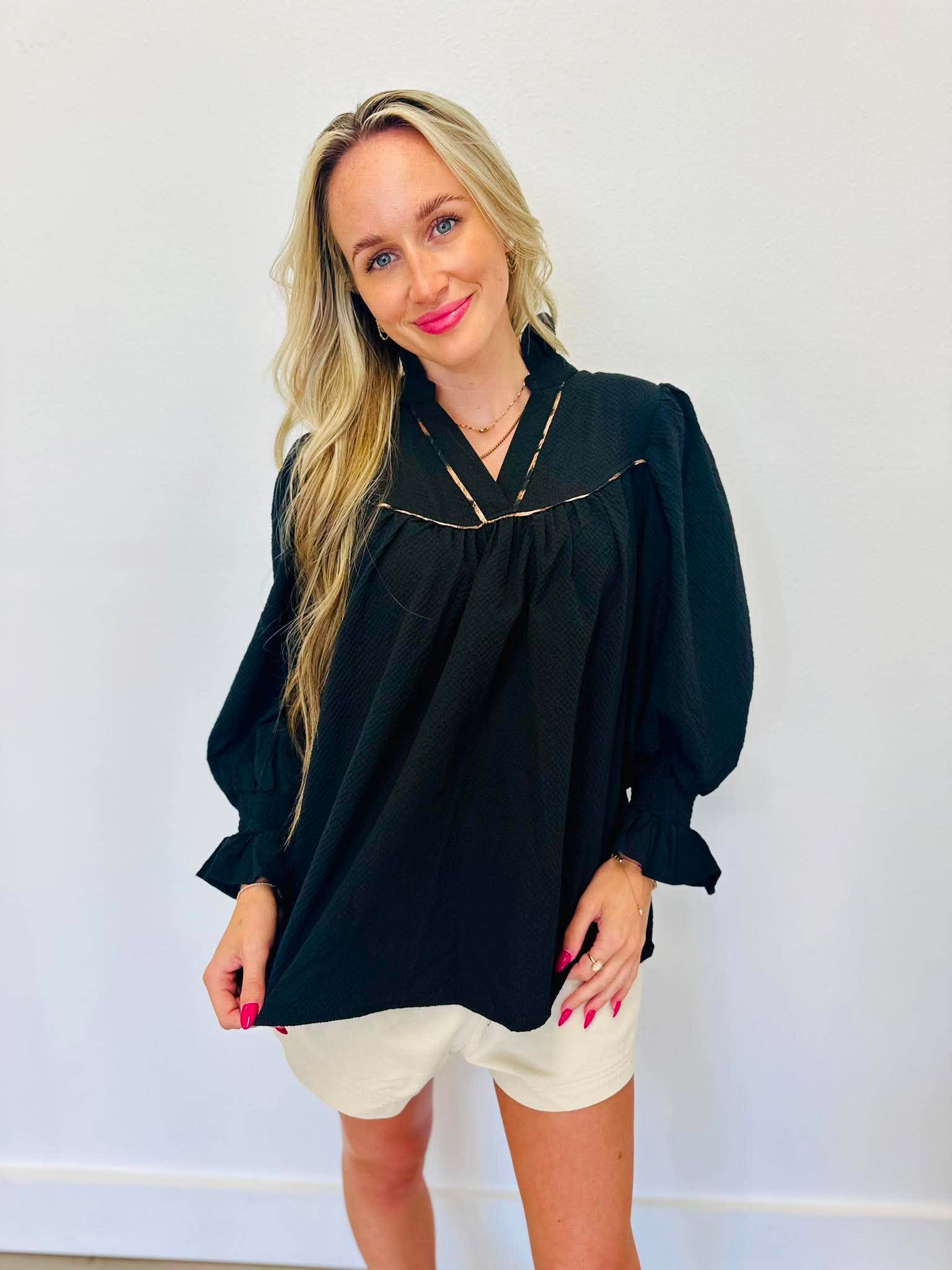 Fast & Free Black Leopard Blouse