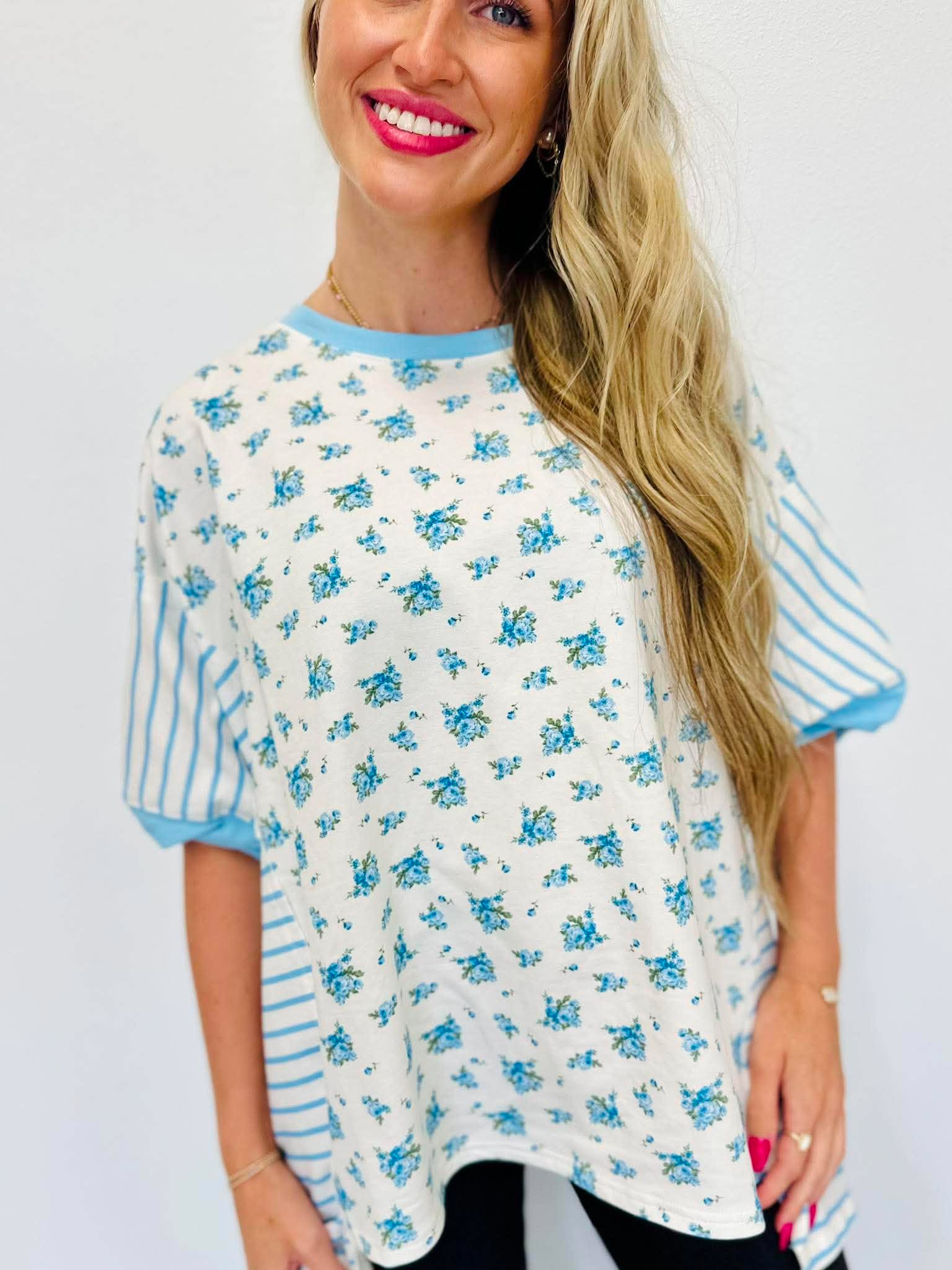 Dusty flower printed oversized top